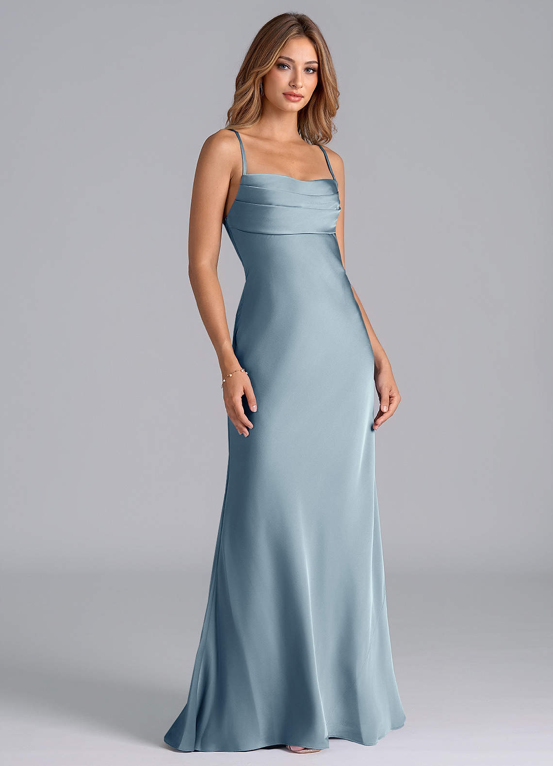 sae.mermaid.blueさん4-16-6 Azazie Velli Steel Blue Stretch Satin Bridesmaid Dresses | Azazie