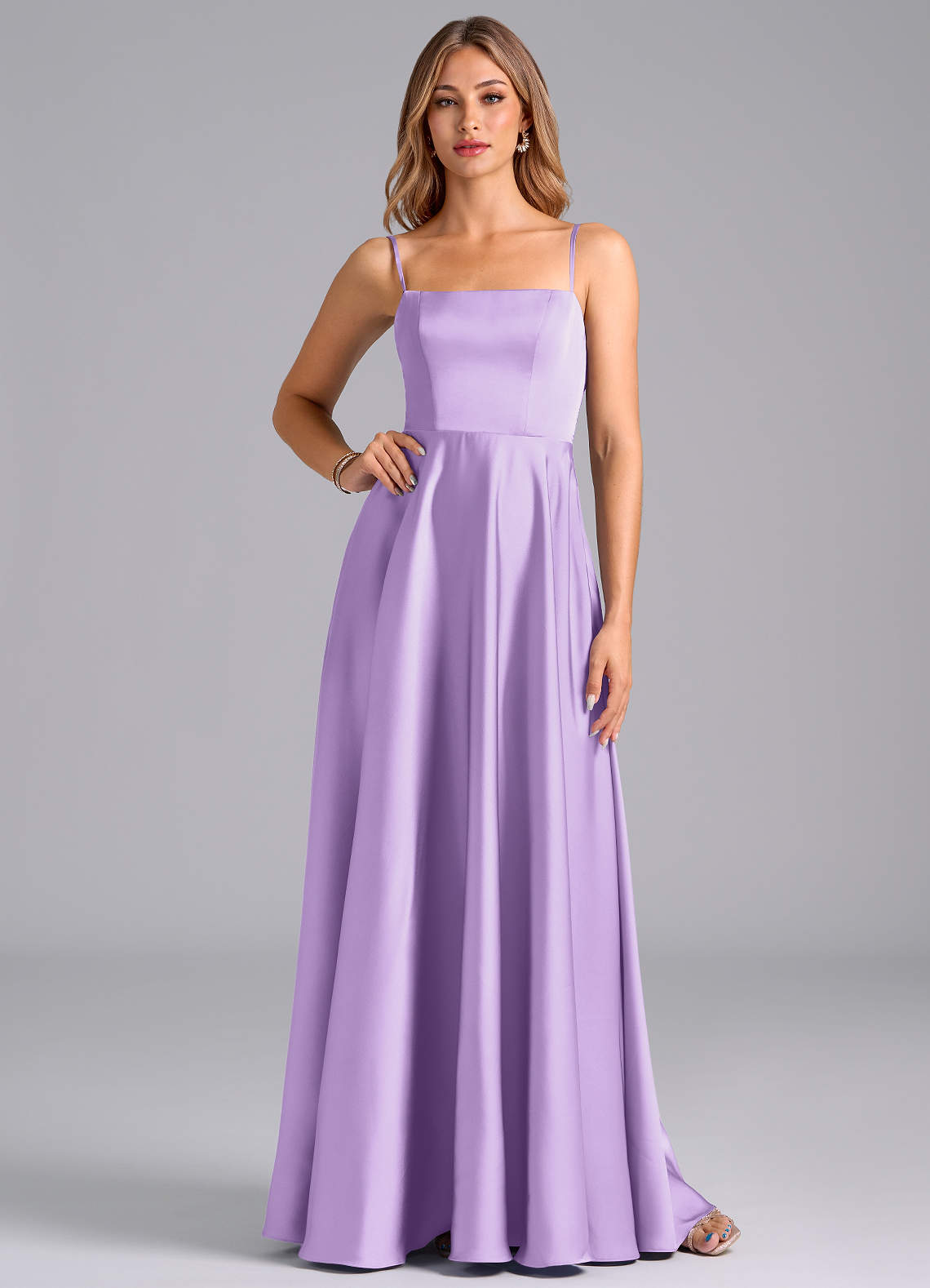 Azazie Elita Bridesmaid Dresses Lilac A-Line Pleated Stretch Satin Dress image1