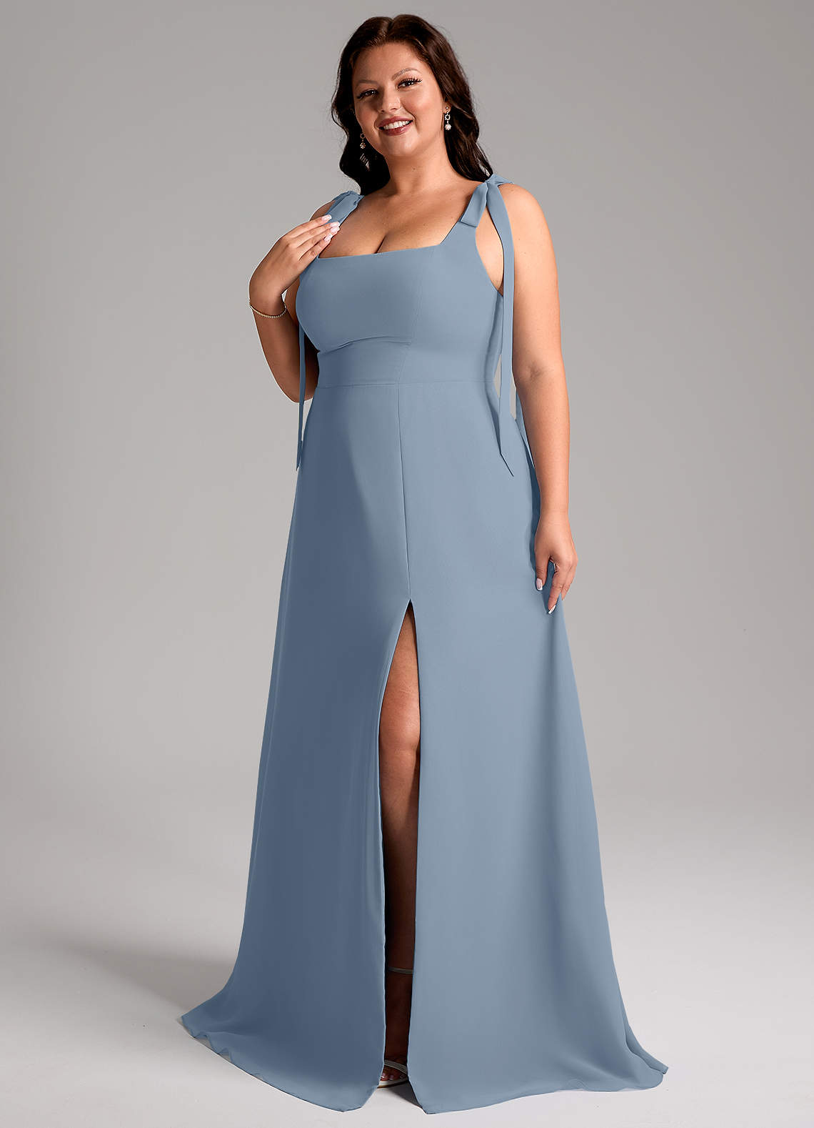 Azazie Debra Bridesmaid Dresses Dusty Blue A-Line with Pockets Chiffon Convertible Dress image10