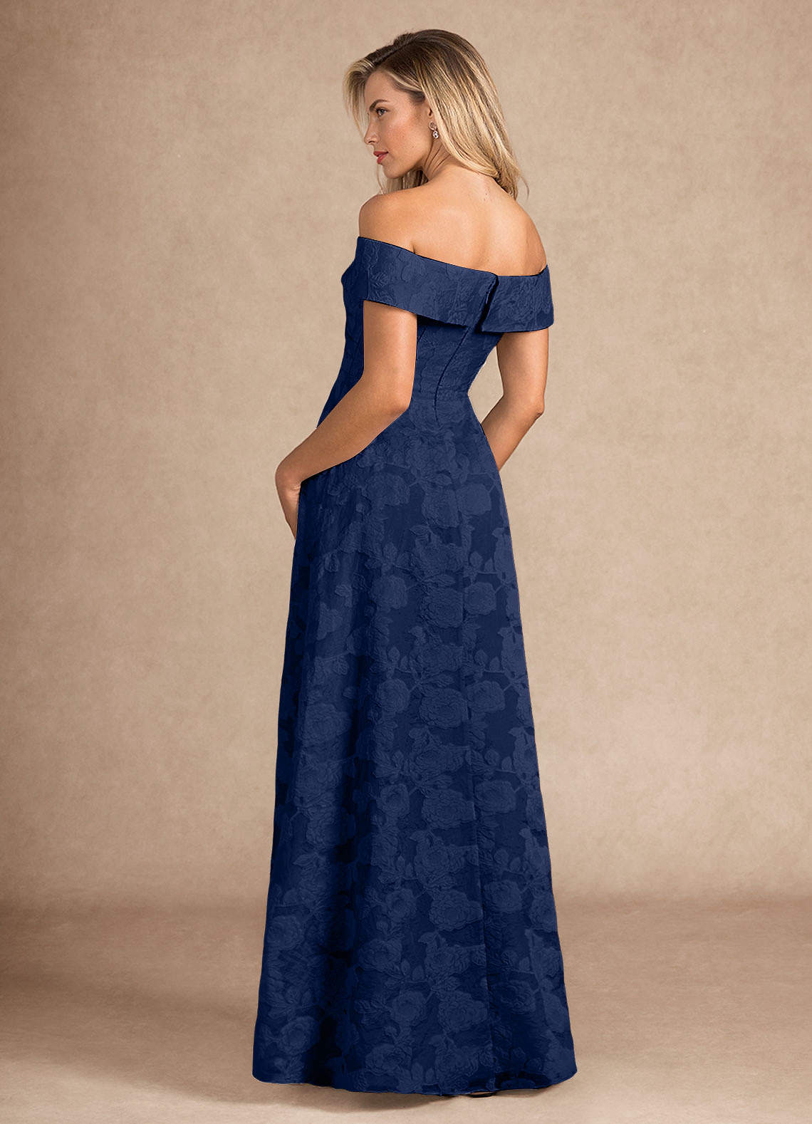 Azazie New London Dark Navy Jacquard A-Line Pleated Floral Burnout
