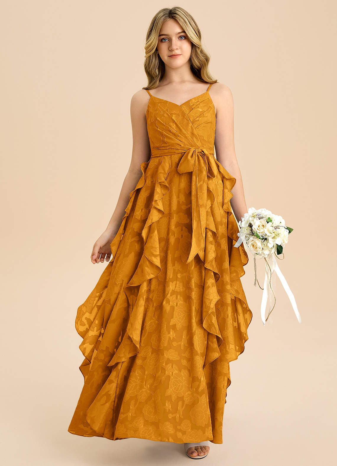floral junior bridesmaid dresses Azazie Evangeline Junior Formal Dress