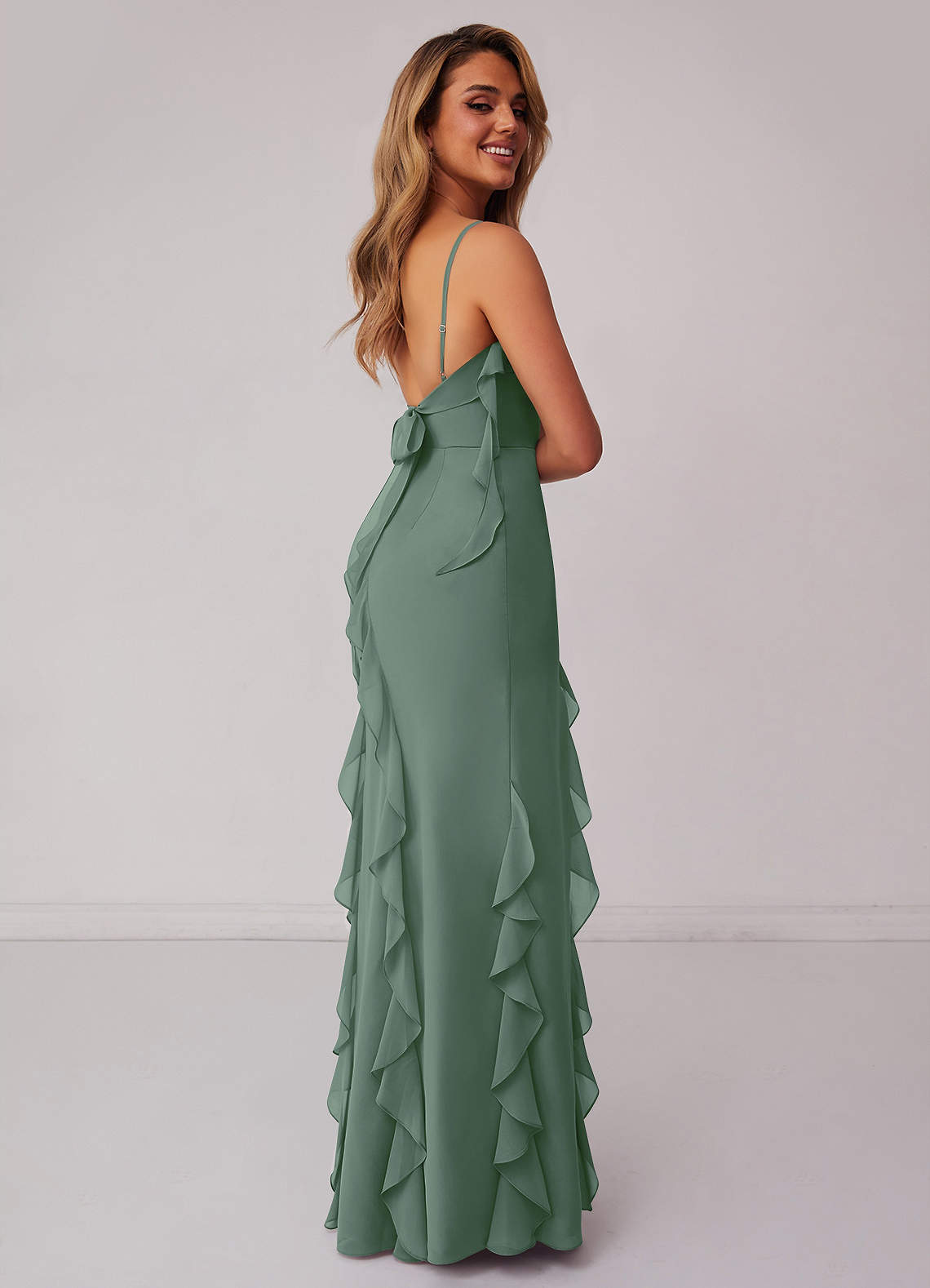 Barbie ♥ Azazie Bridesmaid Dresses Eucalyptus Sheath Bow Chiffon Dress image1