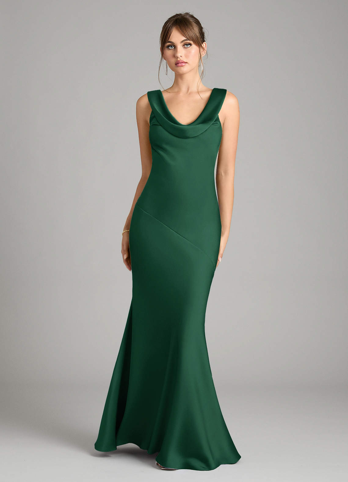 Azazie Rylina Bridesmaid Dresses Dark Green Mermaid Stretch Satin Dress image1