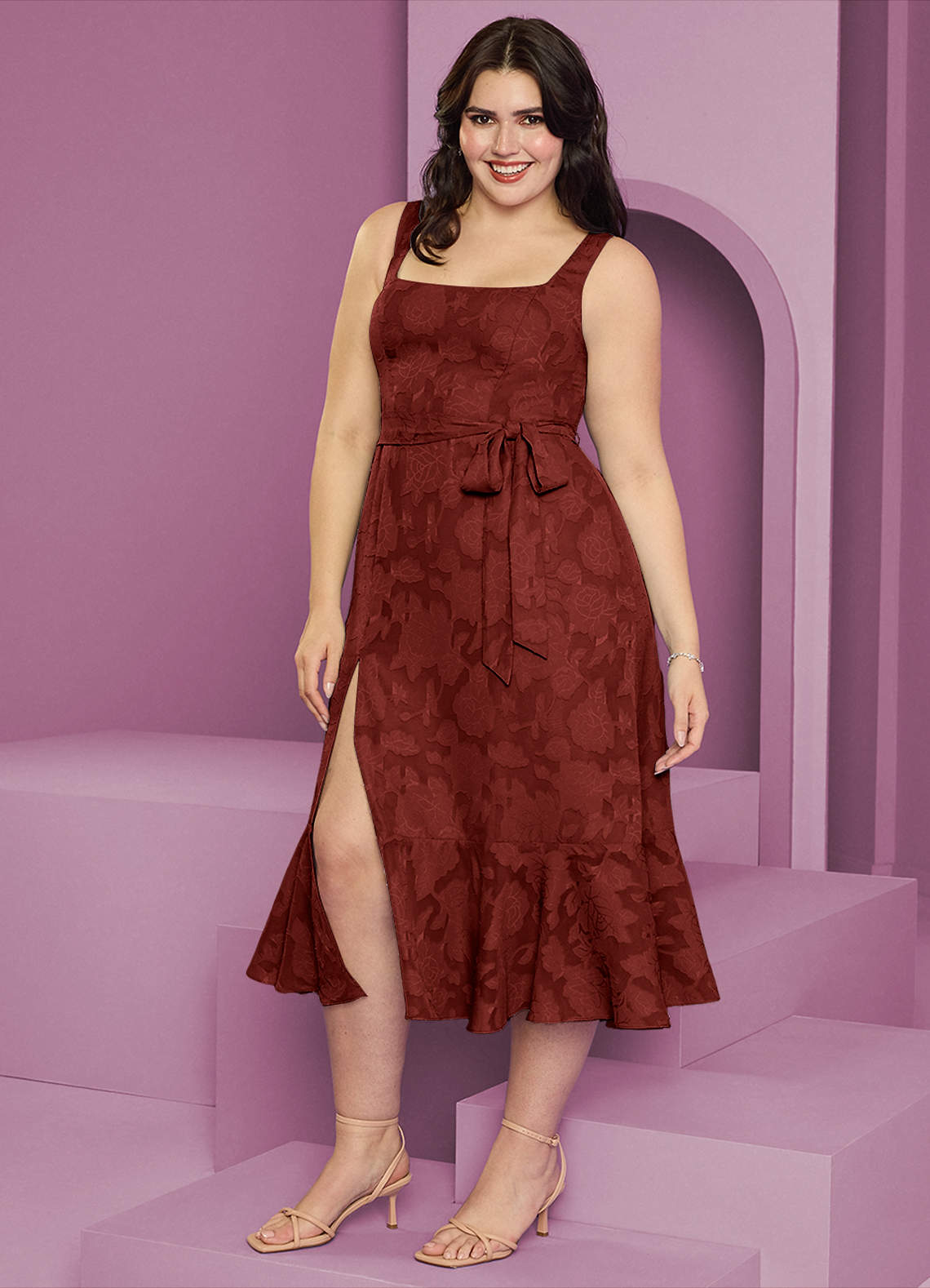 Barbie ♥ Azazie Bridesmaid Dresses Terracotta A-Line with Pockets Floral Burnout Dress image1