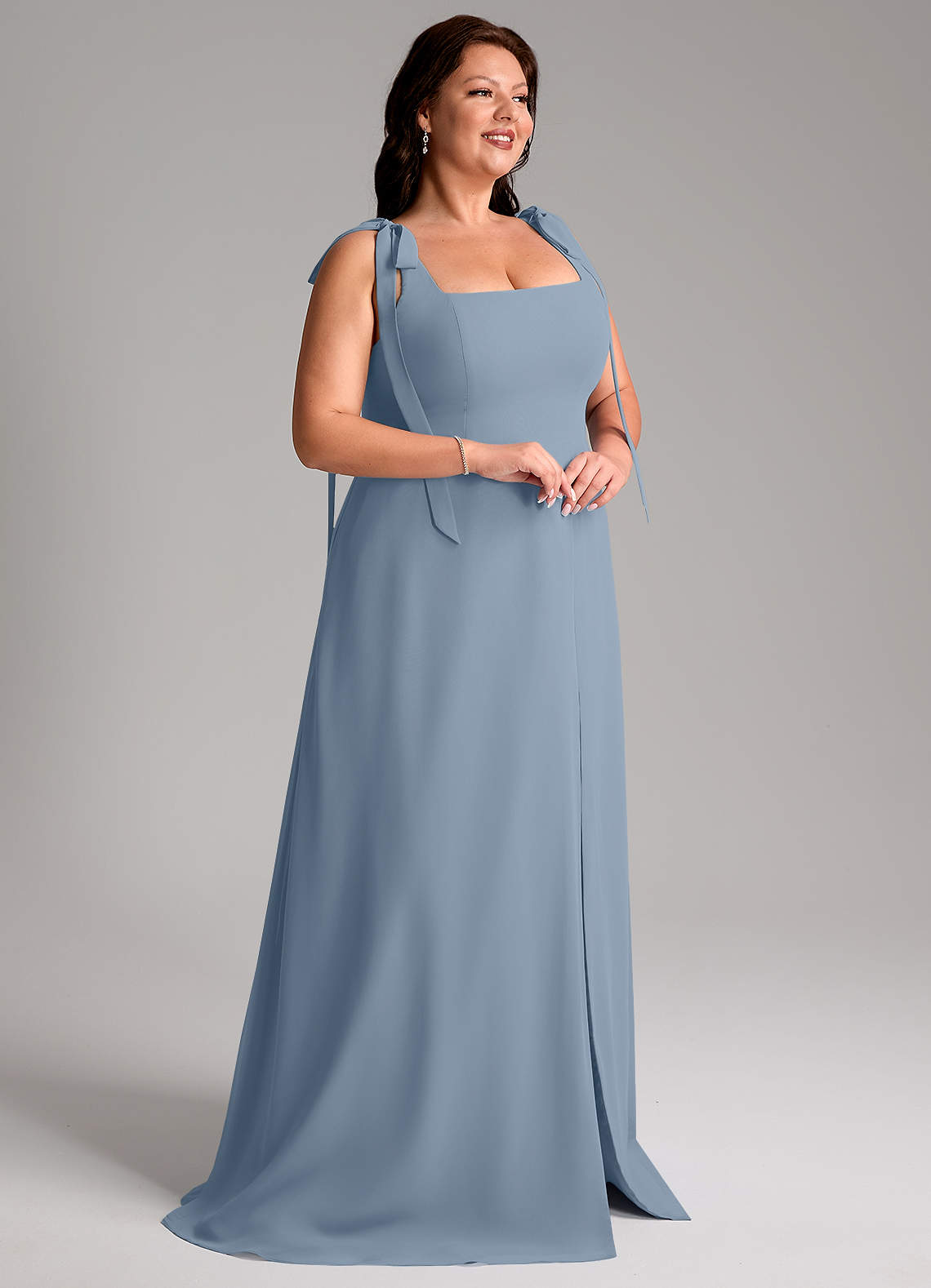 Azazie Debra Bridesmaid Dresses Dusty Blue A-Line with Pockets Chiffon Convertible Dress image11