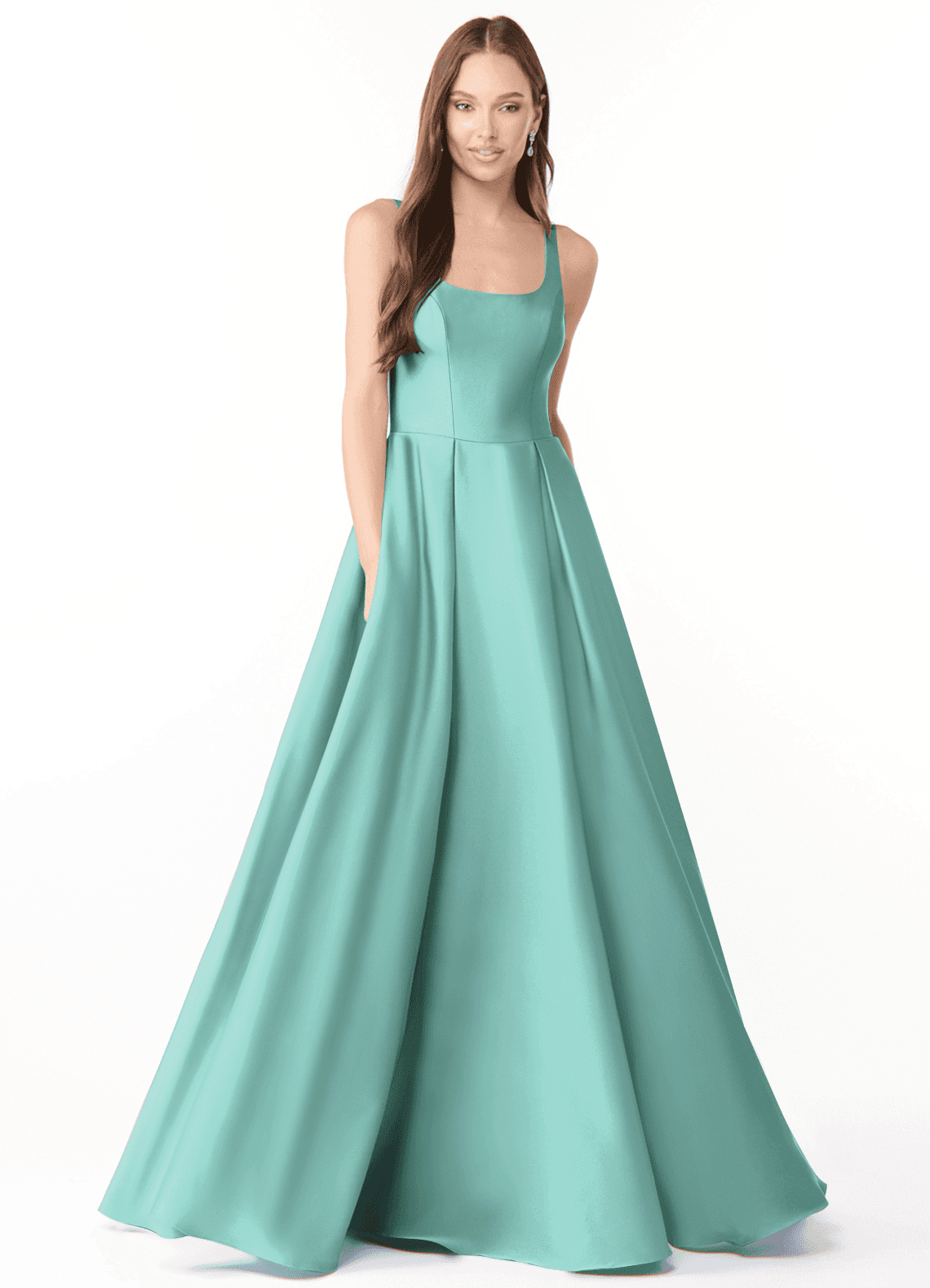 Azazie Neve Bridesmaid Dresses Aqua Ball-Gown with Pockets Stretch Satin Dress image1