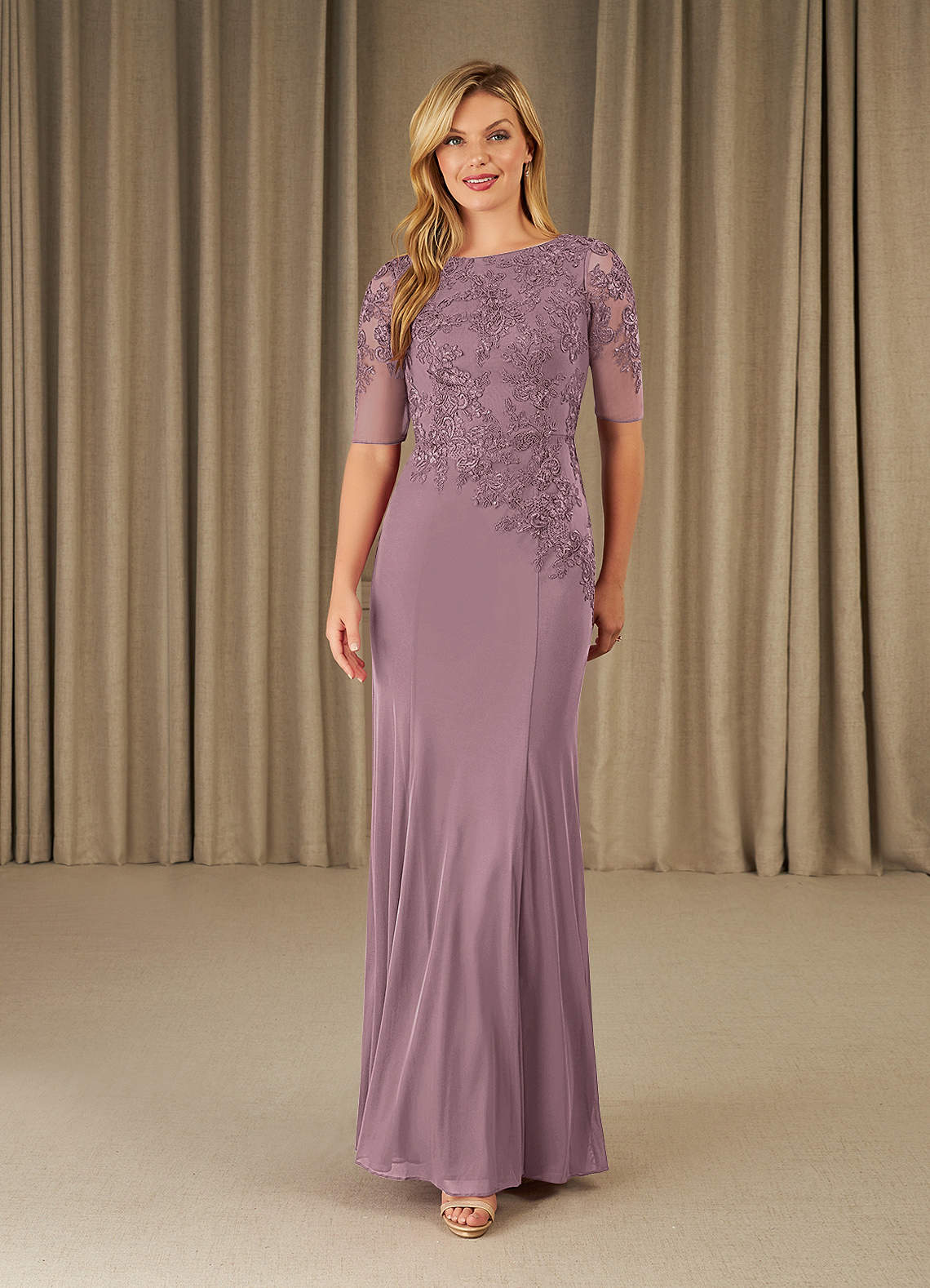 Ivory Lace Top Satin Skirt Dresses Dusty Rose main image 1