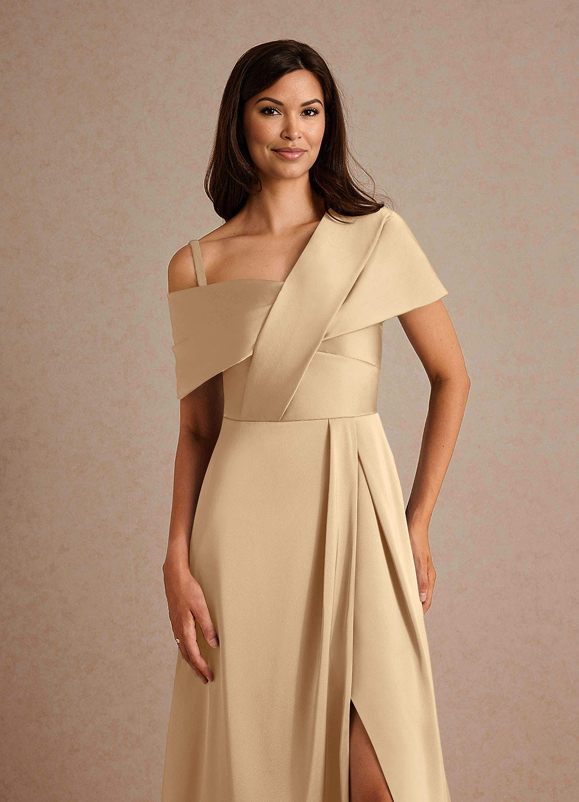 Azazie Milton Mère de la mariée Robes Robe Trapèze en Satin extensible Plissée Champagne image2