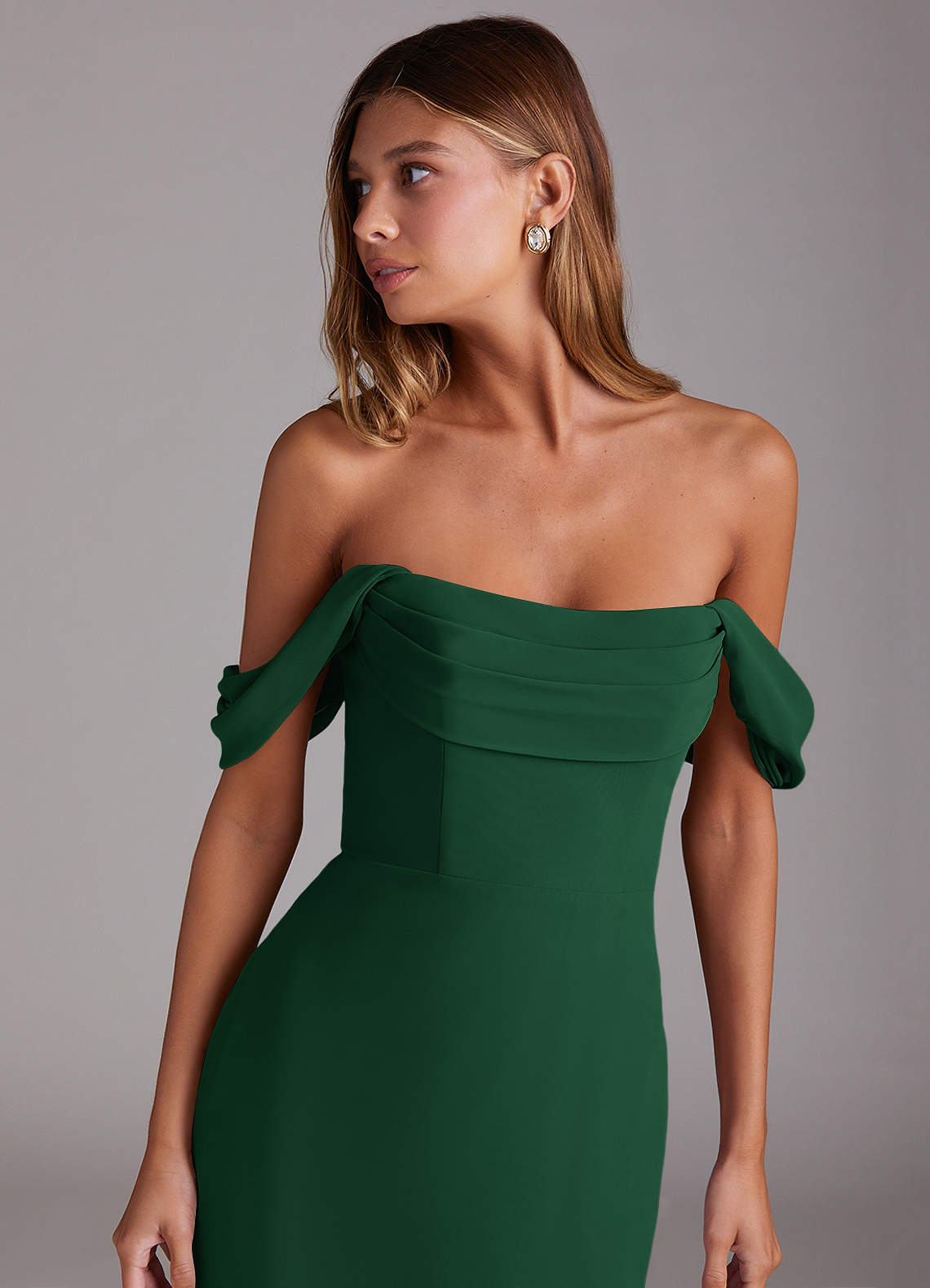 Azazie Saige Bridesmaid Dresses Dark Green A-Line Off the Shoulder Chiffon Convertible Dress image4