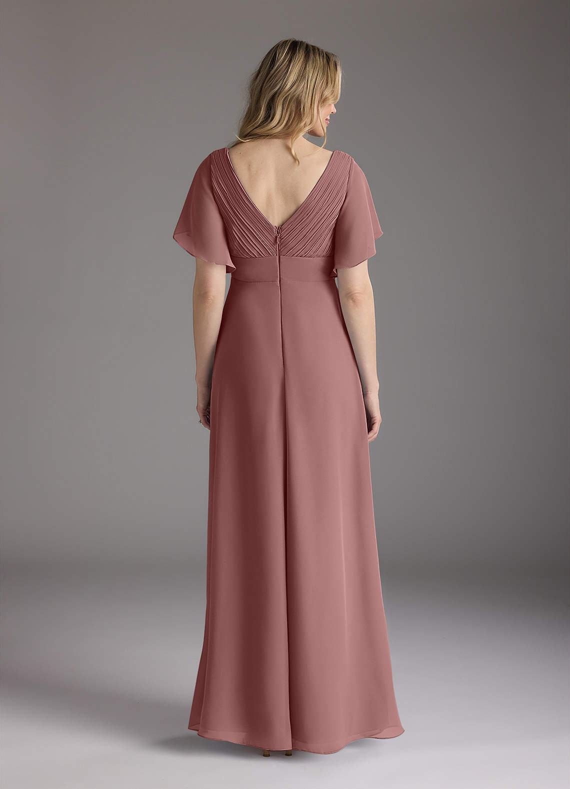 Azazie Alessa Desert Rose A-Line V-Neck Pleated Chiffon Dress