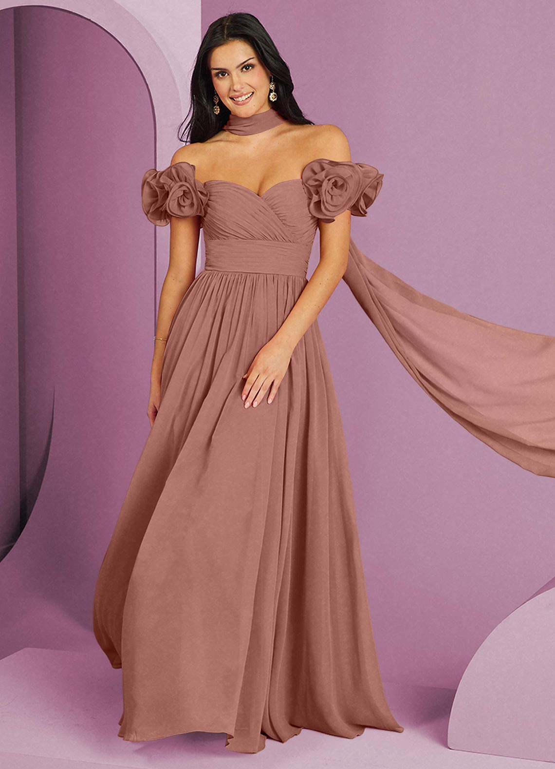 Barbie ♥ Azazie Bridesmaid Dresses Cedar Rose A-Line Off the Shoulder Chiffon Convertible Dress image1