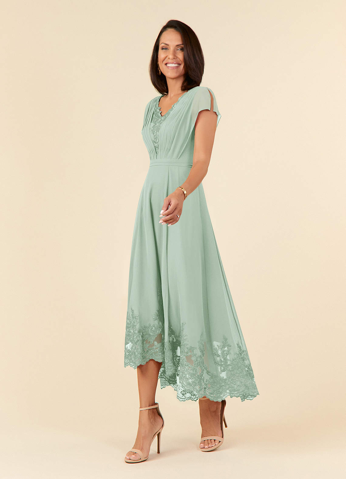 Azazie Palana Mother of the Bride Dresses Agave A-Line Lace Chiffon Dress image5
