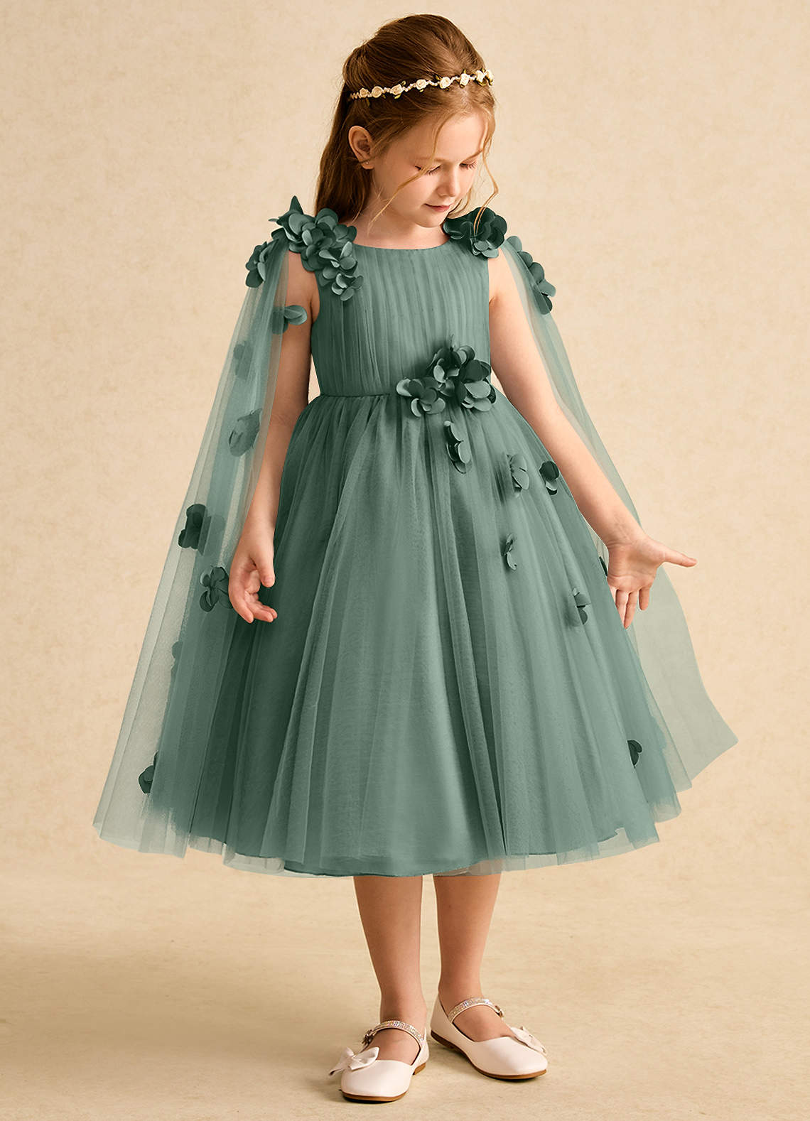 Azazie Staria Blumenmädchenkleider Ballkleid Gestreift Tüll Kleid Eukalyptus image6