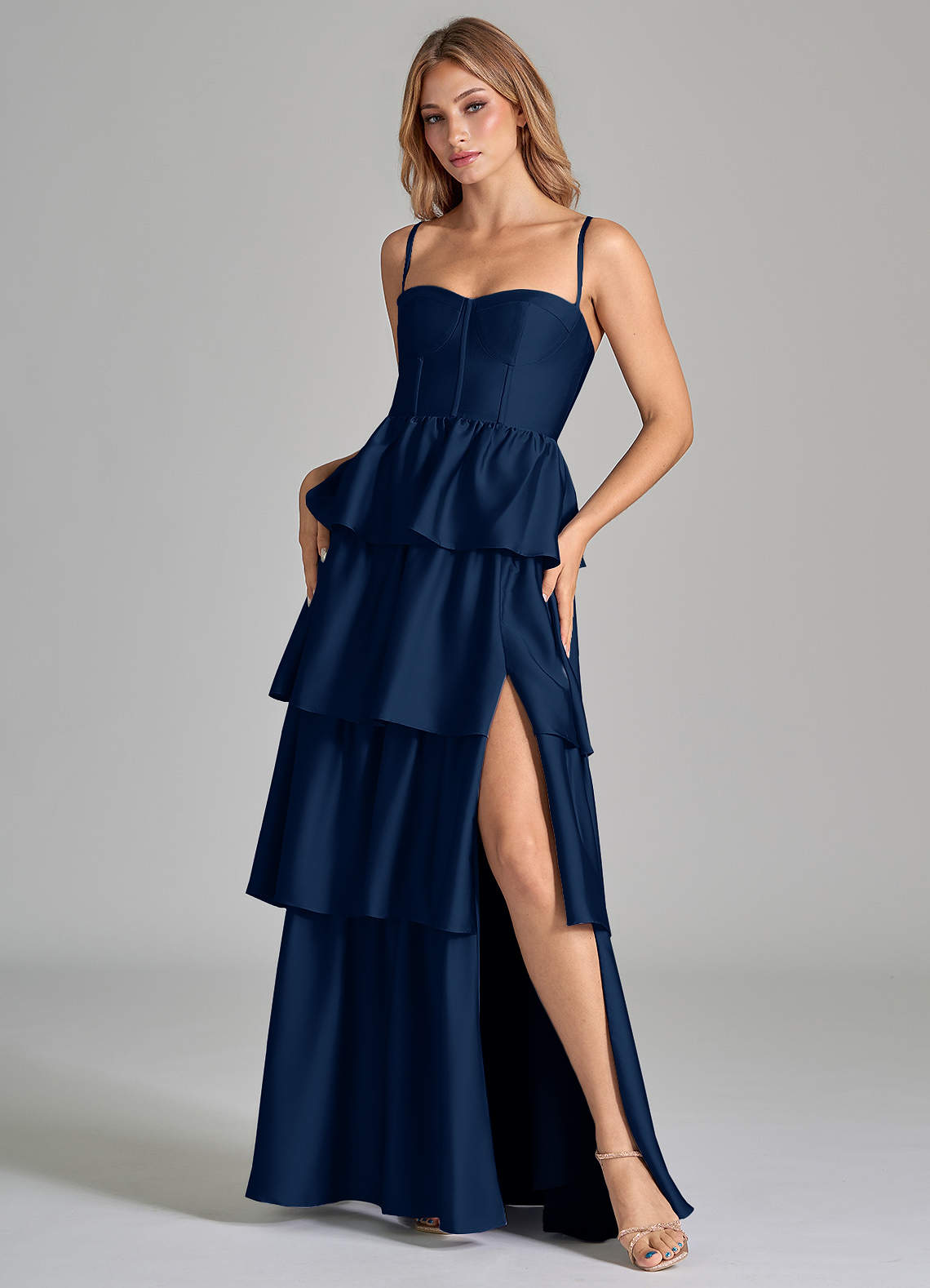 Azazie A-Line Sweetheart Floor-Length Stretch Satin Bridesmaid Dresses - Dark Navy