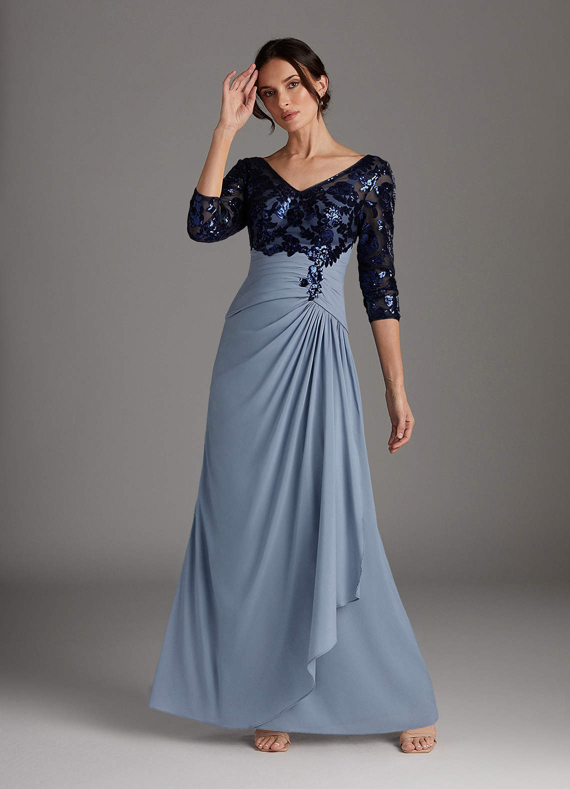 dark dusty blue dress Zapakasa Women Dusty Blue Long Bridesmaid Dress Corset A Line Spaghetti  Straps Wedding Guest Dress With Criss Cross Back