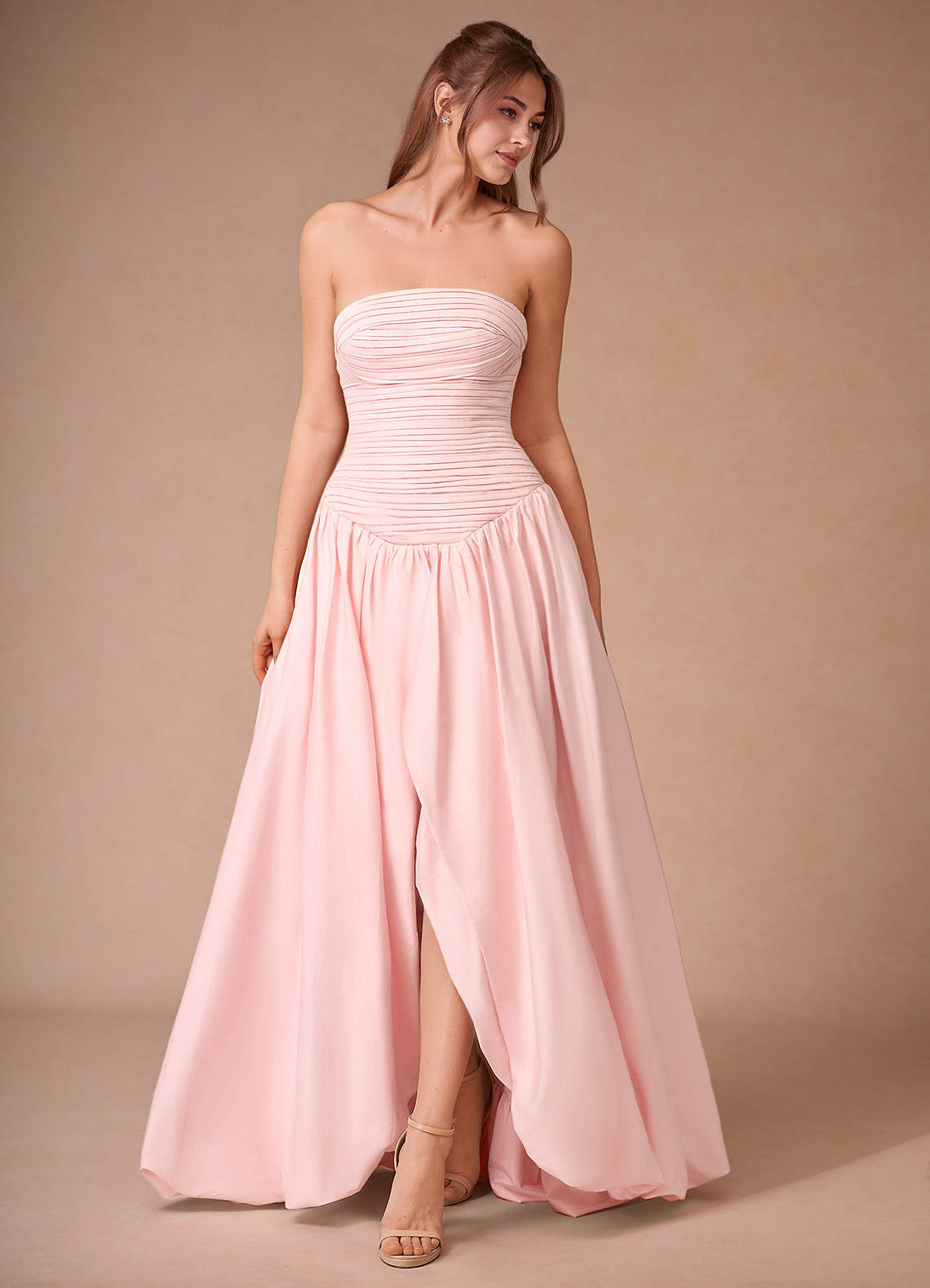 Elysia Strawberry Pink Pleated Gown Ready to Ship | Azazie CA