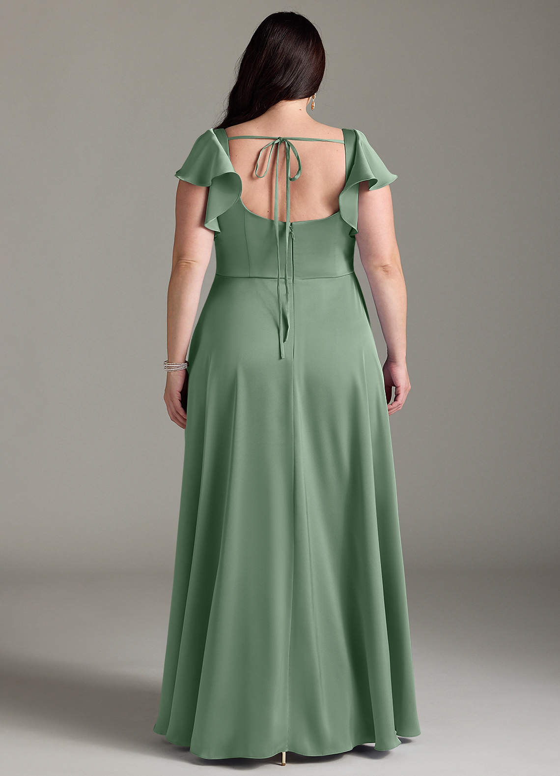 Azazie Bondi Bridesmaid Dresses Matcha A-Line Bow Stretch Satin Dress image7