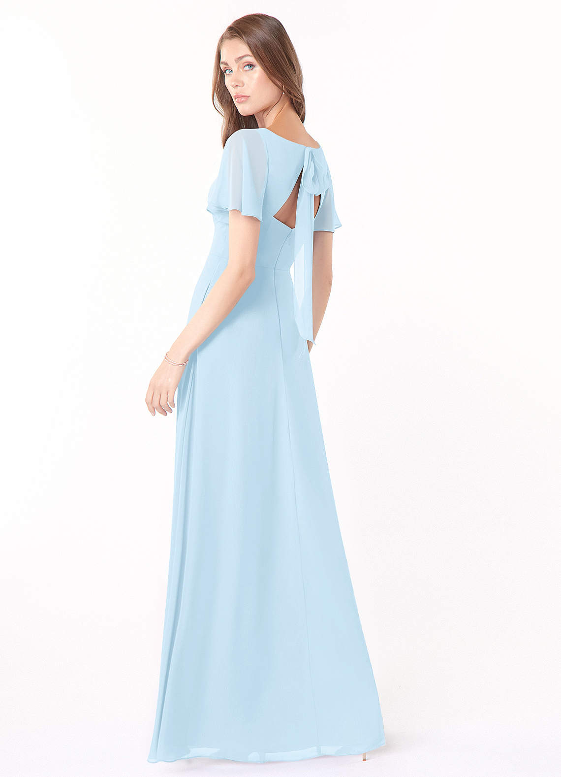 Azazie Kimber Bridesmaid Dresses Sky Blue A-Line Flounce Sleeve Chiffon Dress image6