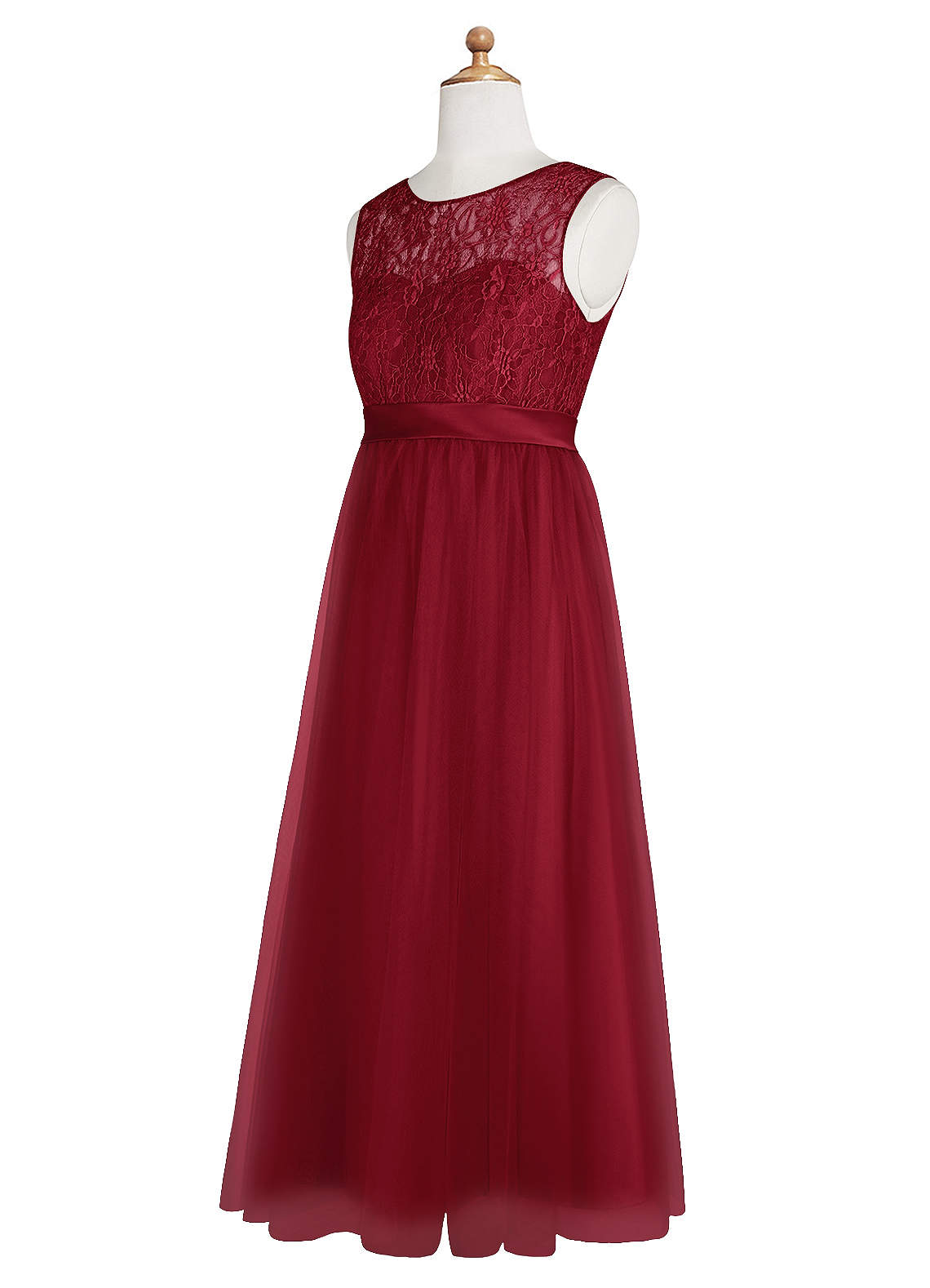 Azazie Georgette Junior Burgundy A-Line Lace Tulle Dress image9