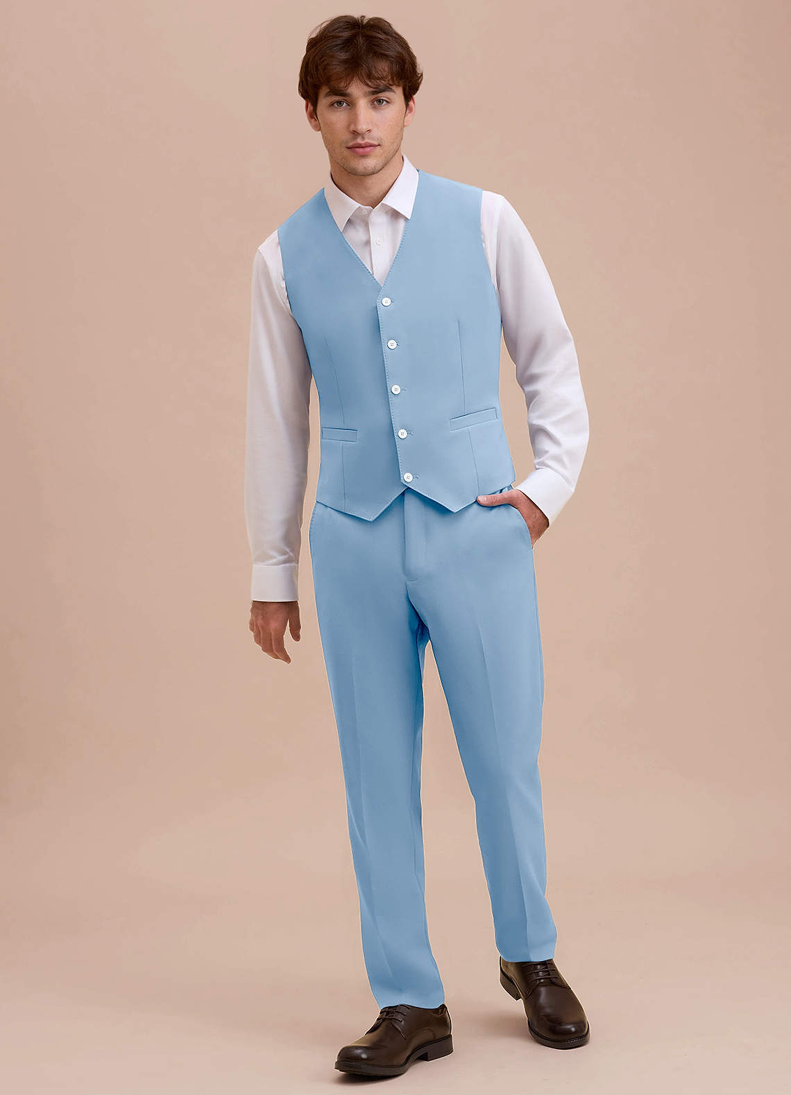 front Ethan Sky Blue Refined Weave Suit Vest