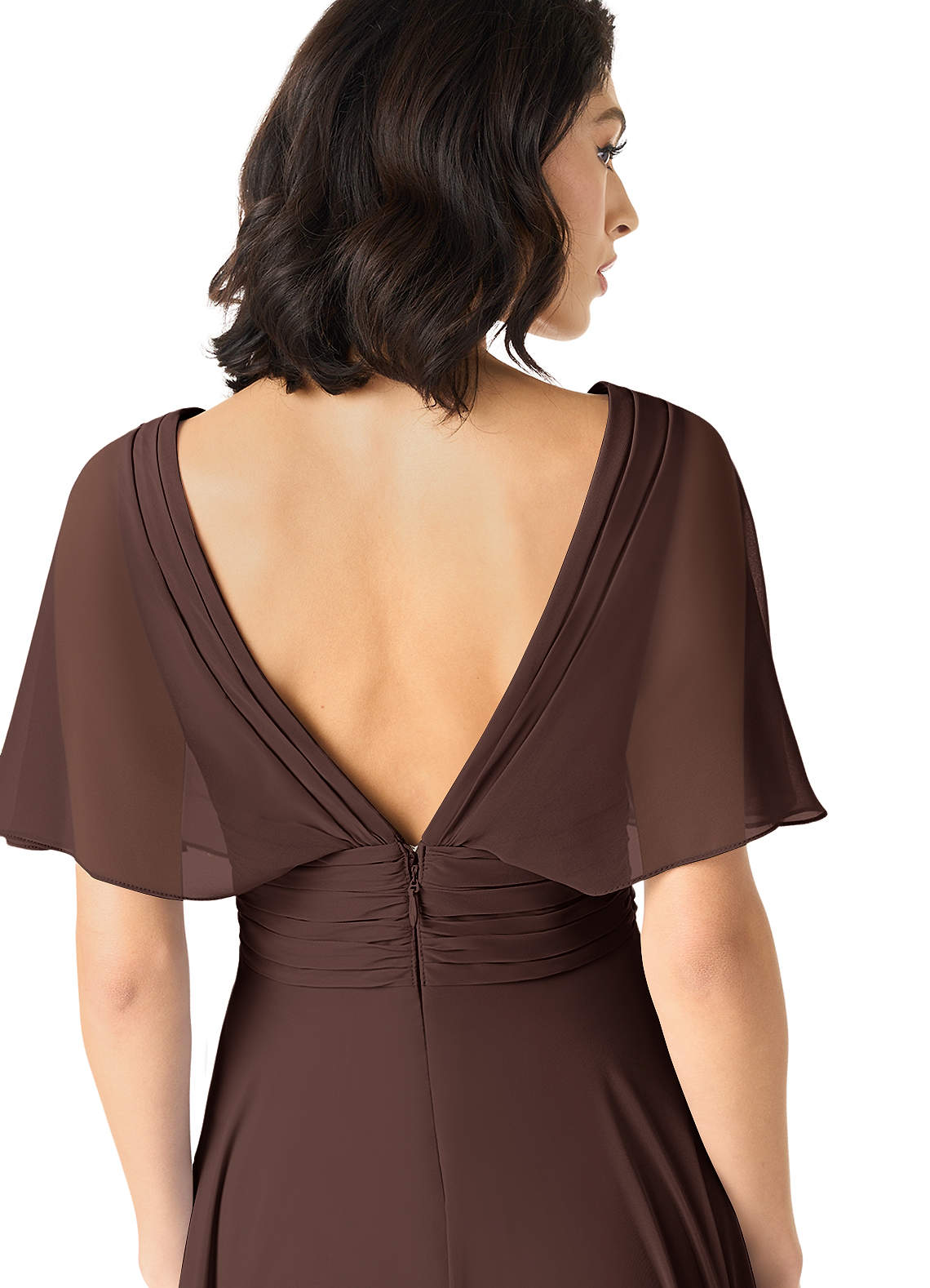 Azazie Pamela Bridesmaid Dresses Ganache A-Line V-Neck Pleated Chiffon Dress image4