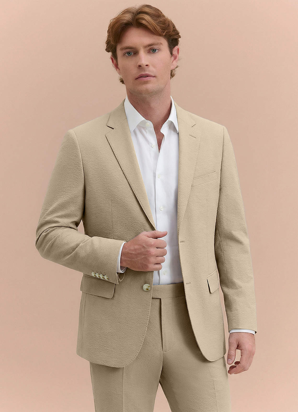 front Miles 탠 껍질 시어서커 수트 재킷