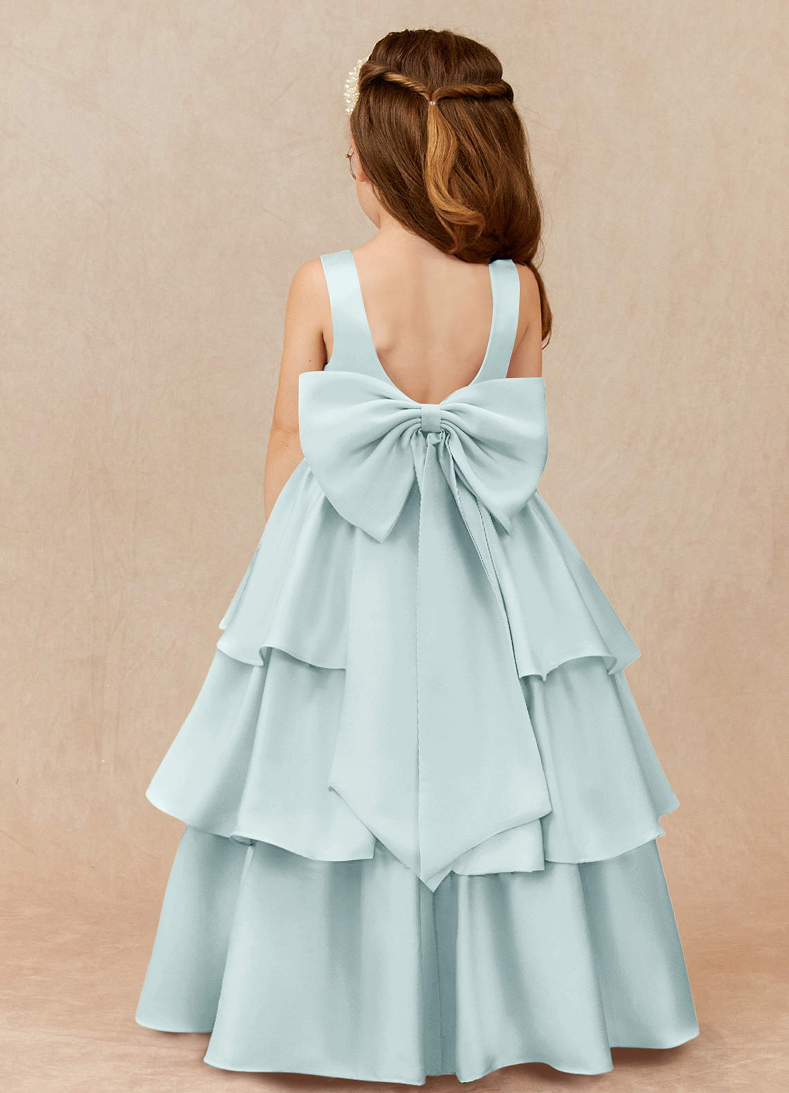 Azazie Margie Flower Girl Dresses Mist A-Line Bow Stretch Satin Dress image1