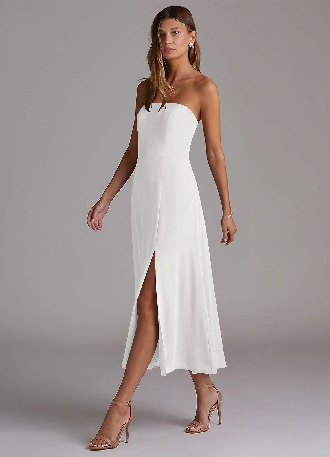 Azazie Wren Bridesmaid Dresses White A-Line Strapless Chiffon Dress image2