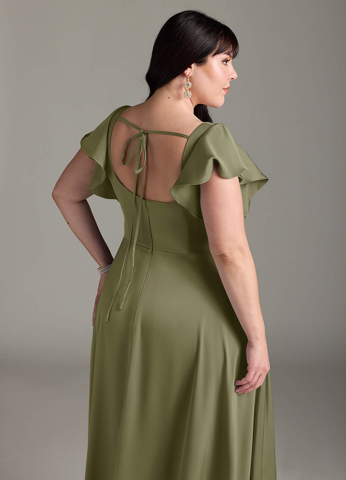 Azazie Bondi Vestidos de madrinha de casamento Vestido Pistache de Cetim elástico de Linha A com Arco image11
