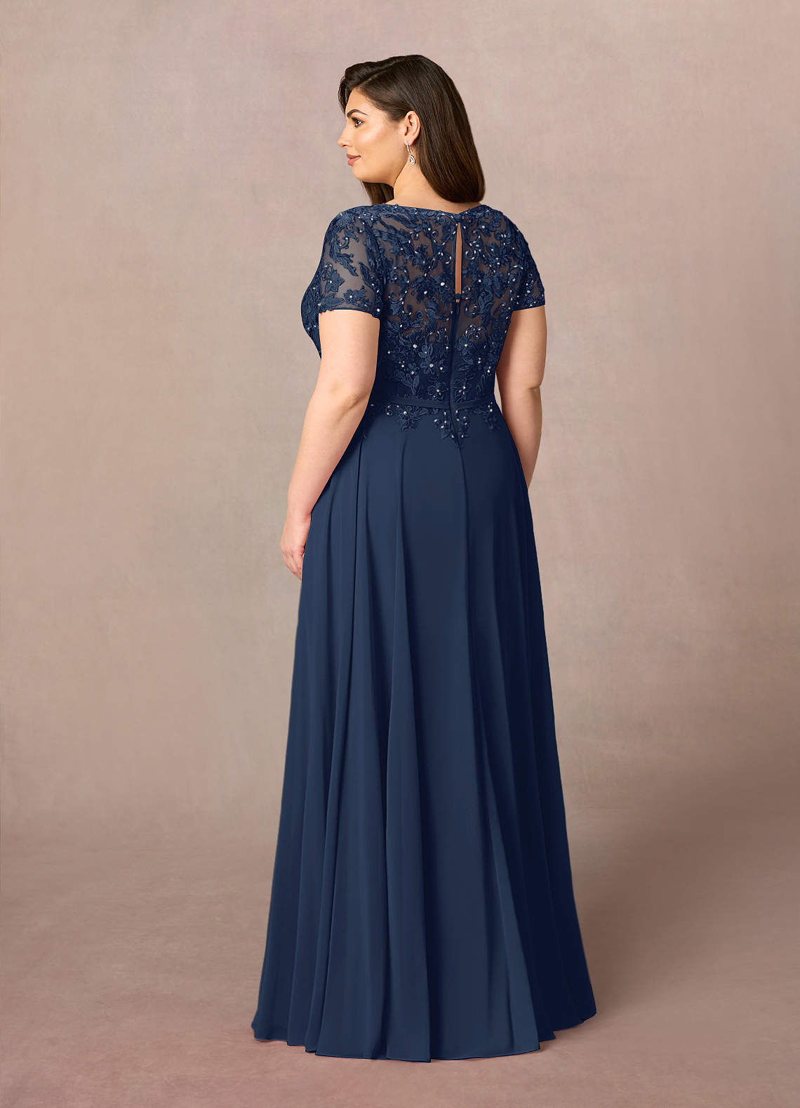 Azazie Adina Mother of the Bride Dresses Dark Navy A-Line Boatneck Sequins Chiffon Dress image8