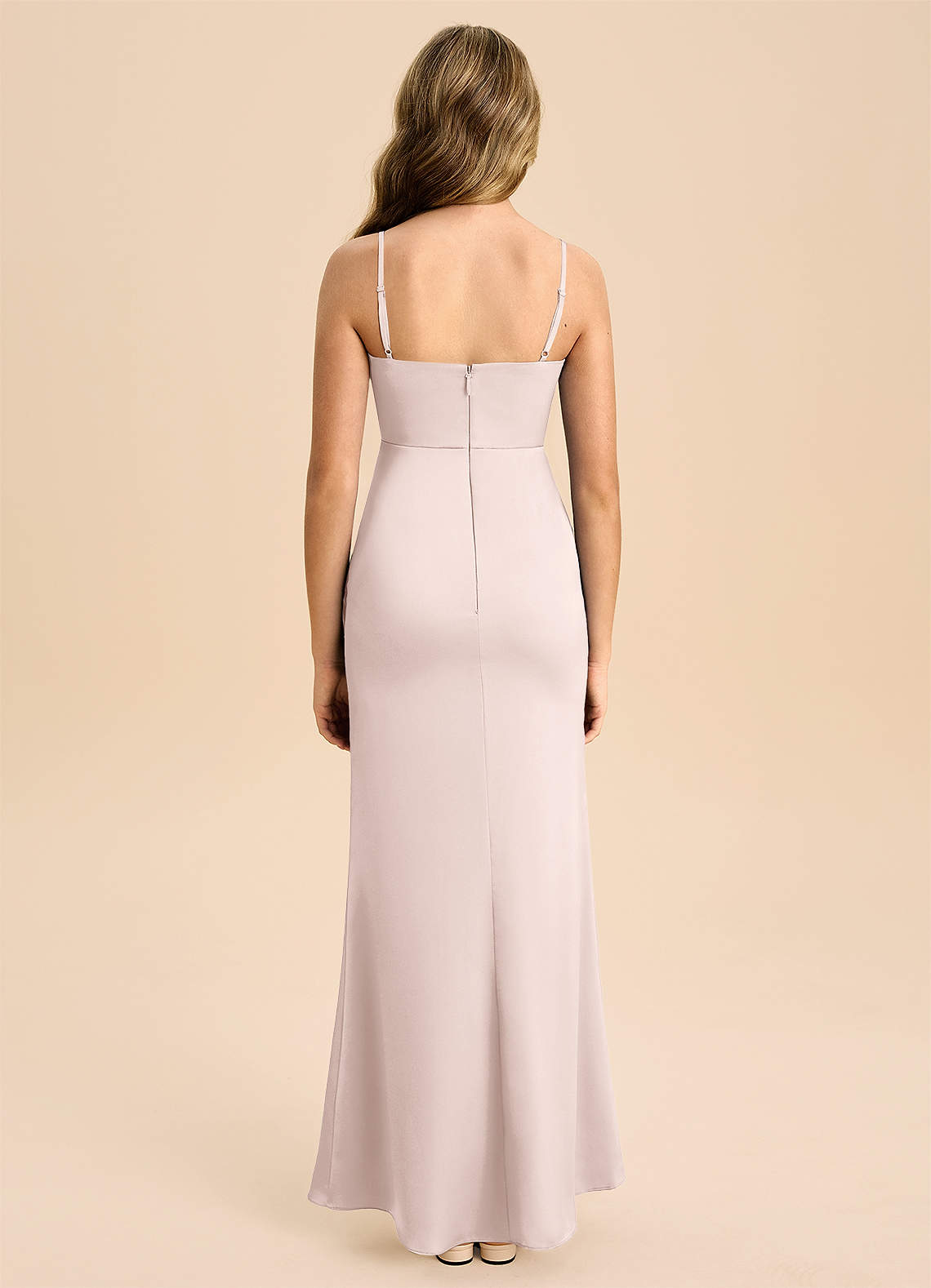 Azazie Buzzy Junior Jurk van Stretch Satijn met Kolom Geplooid Blozend Roze image1