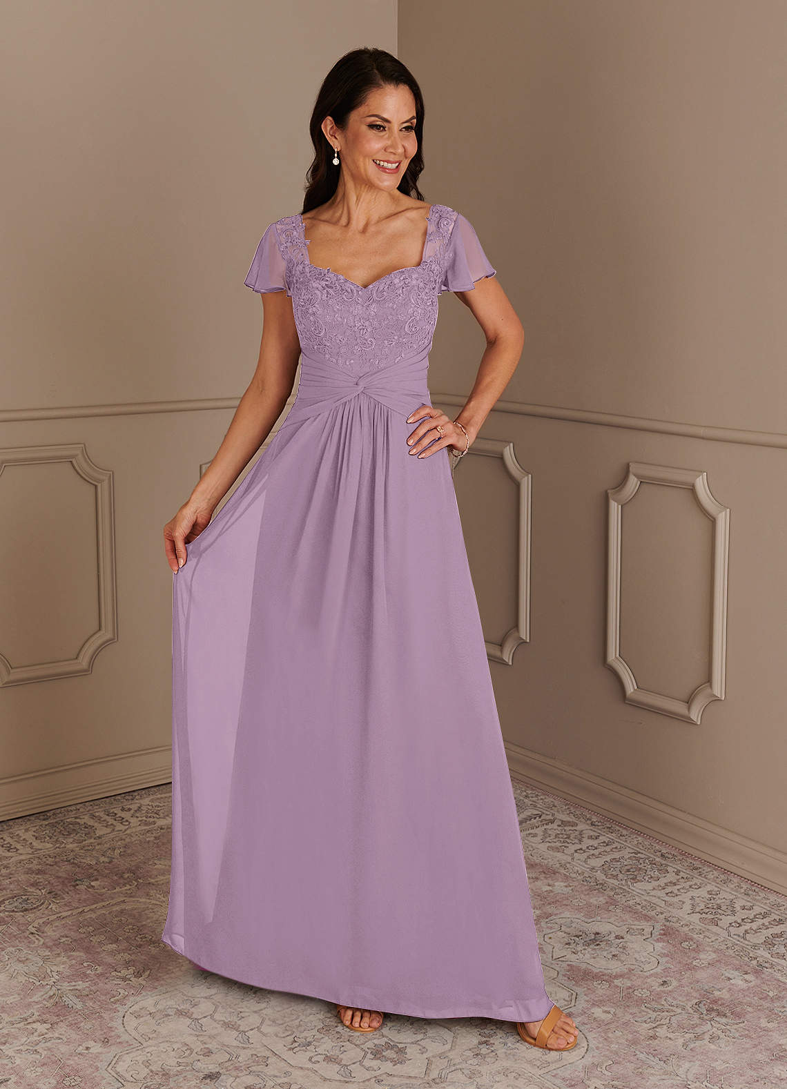 Azazie Gwenyth Mother of the Bride Dresses Wisteria A-Line Lace Chiffon Dress image1