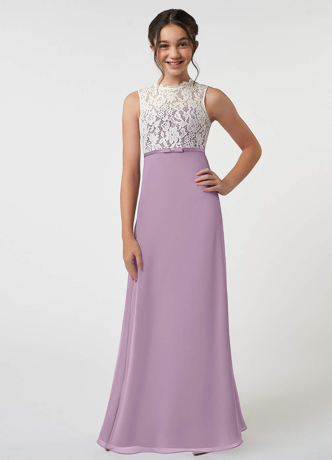 Azazie Rana Junior A-Linie Spitze Chiffon Kleid Blauregen image1