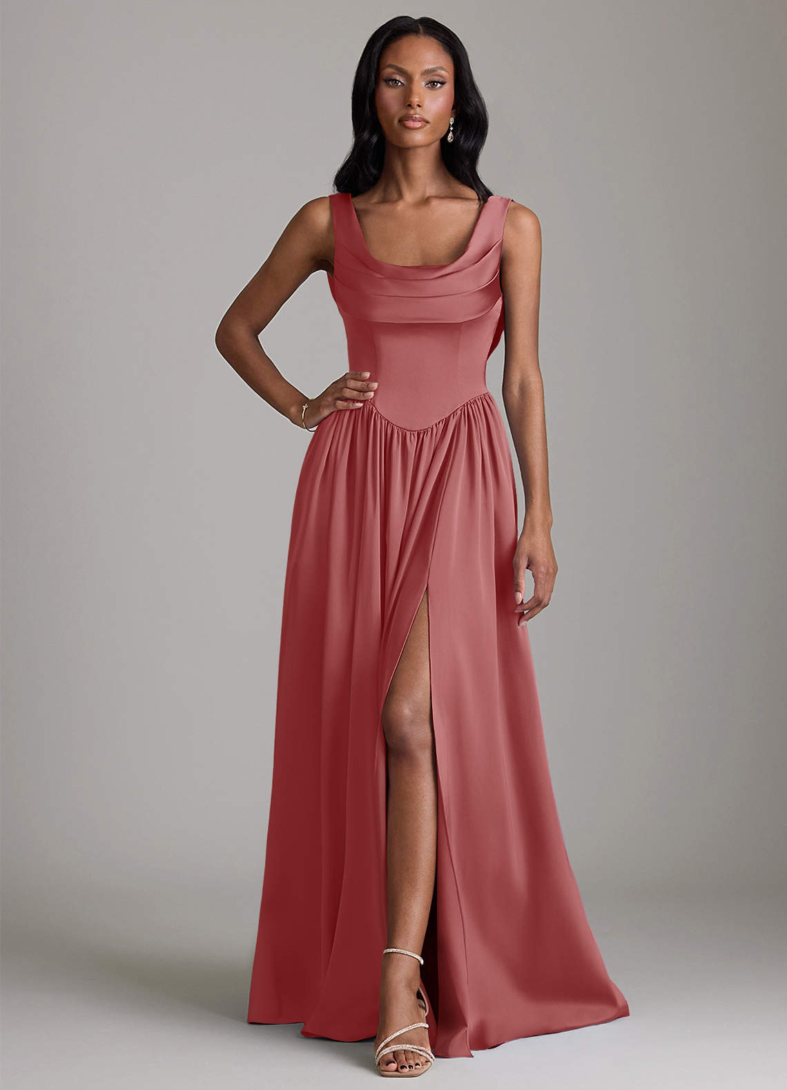 antique looking bridesmaid dresses WEDTREND Women Elegant Vintage Mauve Bridesmaid Dress A-Line V-Nevk Long Sleeves Wedding Guest Dress, chiffon color / US10