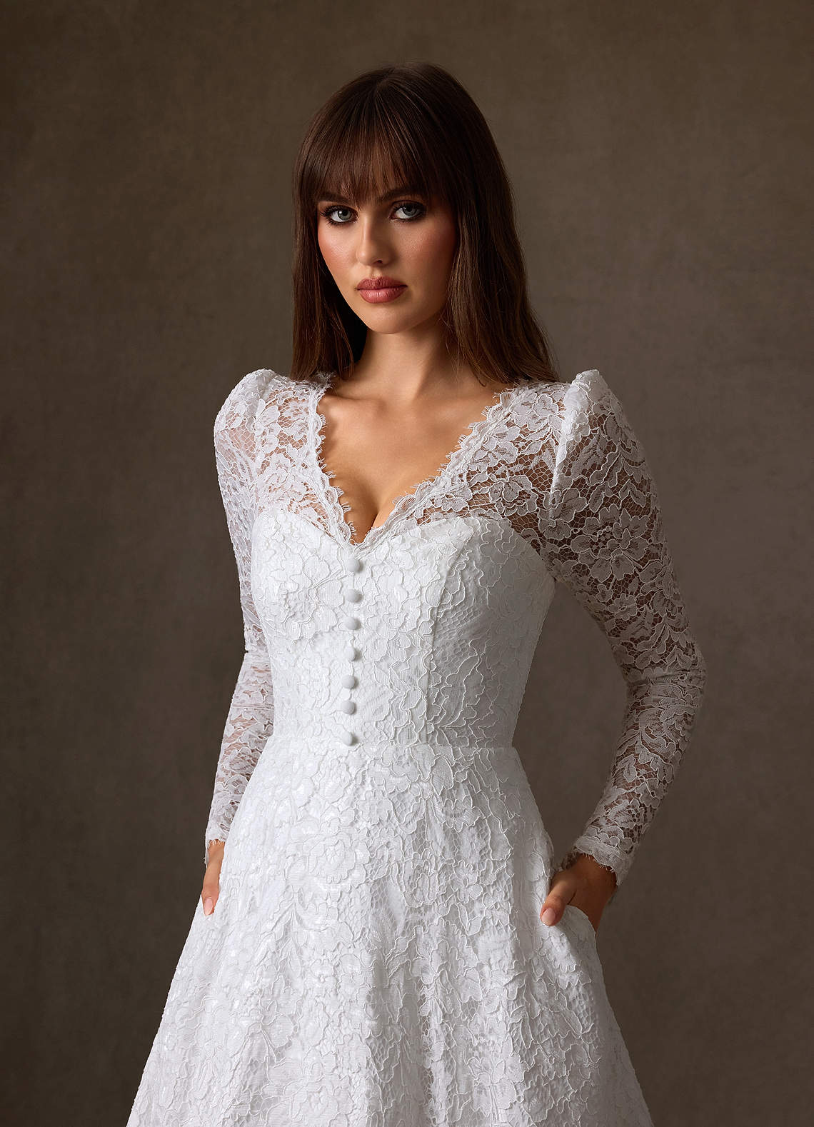 Azazie Kimani Wedding Dresses Diamond White A-Line Lace Dress image2