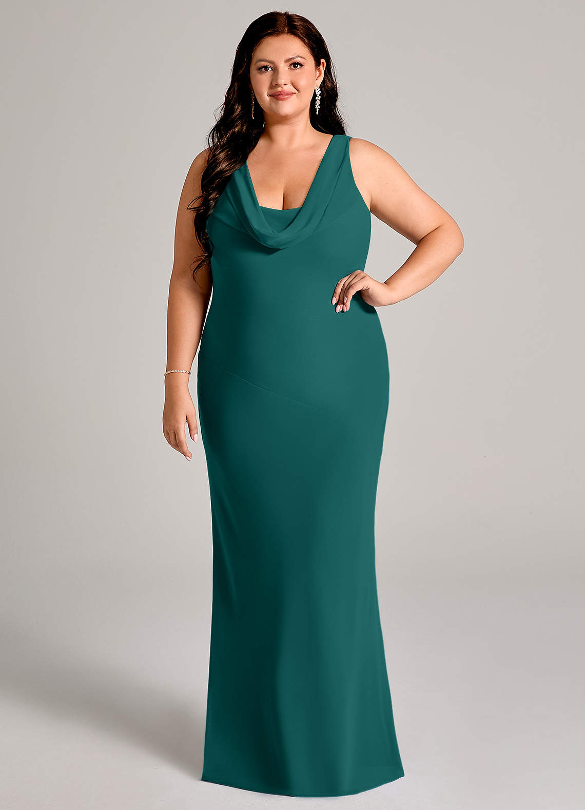 Azazie Rylina Abiti da Damigella Abito Sirena in Chiffon Plissettato Verde Pavone image1