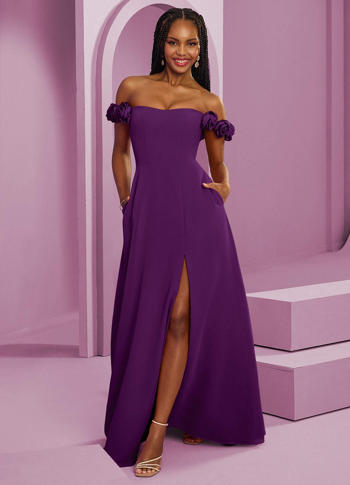 Barbie ♥ Azazie Bridesmaid Dresses Grape A-Line Off the Shoulder Chiffon Convertible Dress image1