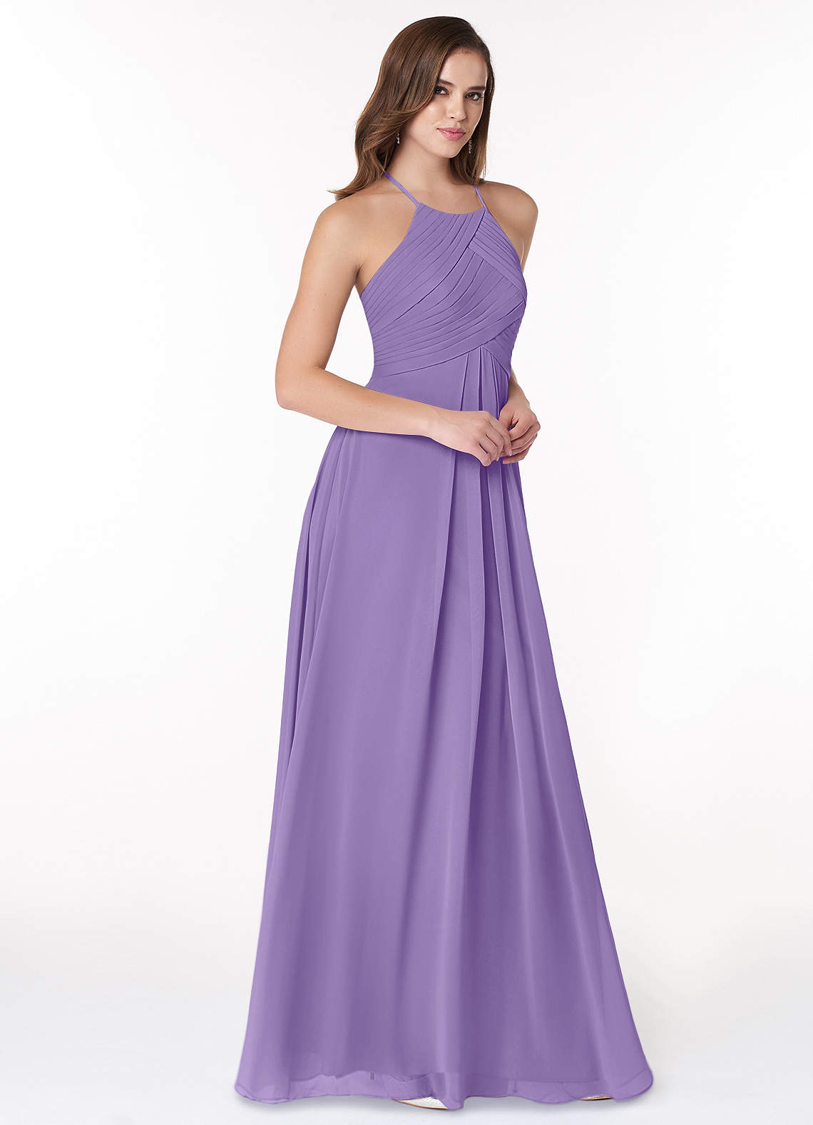 Azazie Ginger Abiti da Damigella Abito A-Line in Chiffon con Scollo Halter a Pieghe Tahiti image1