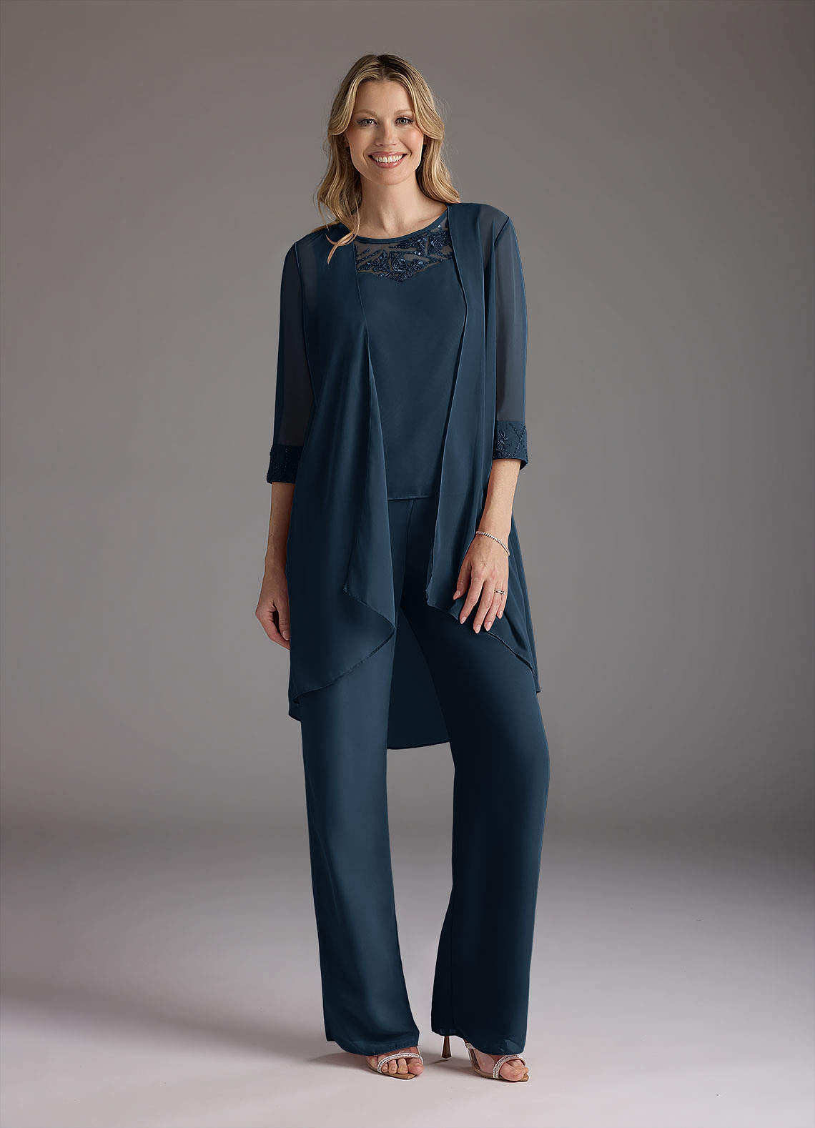 Azazie Maura Mother of the Bride Dresses Dark Navy Jumpsuit/Pantsuit Sequins Chiffon Dress image1