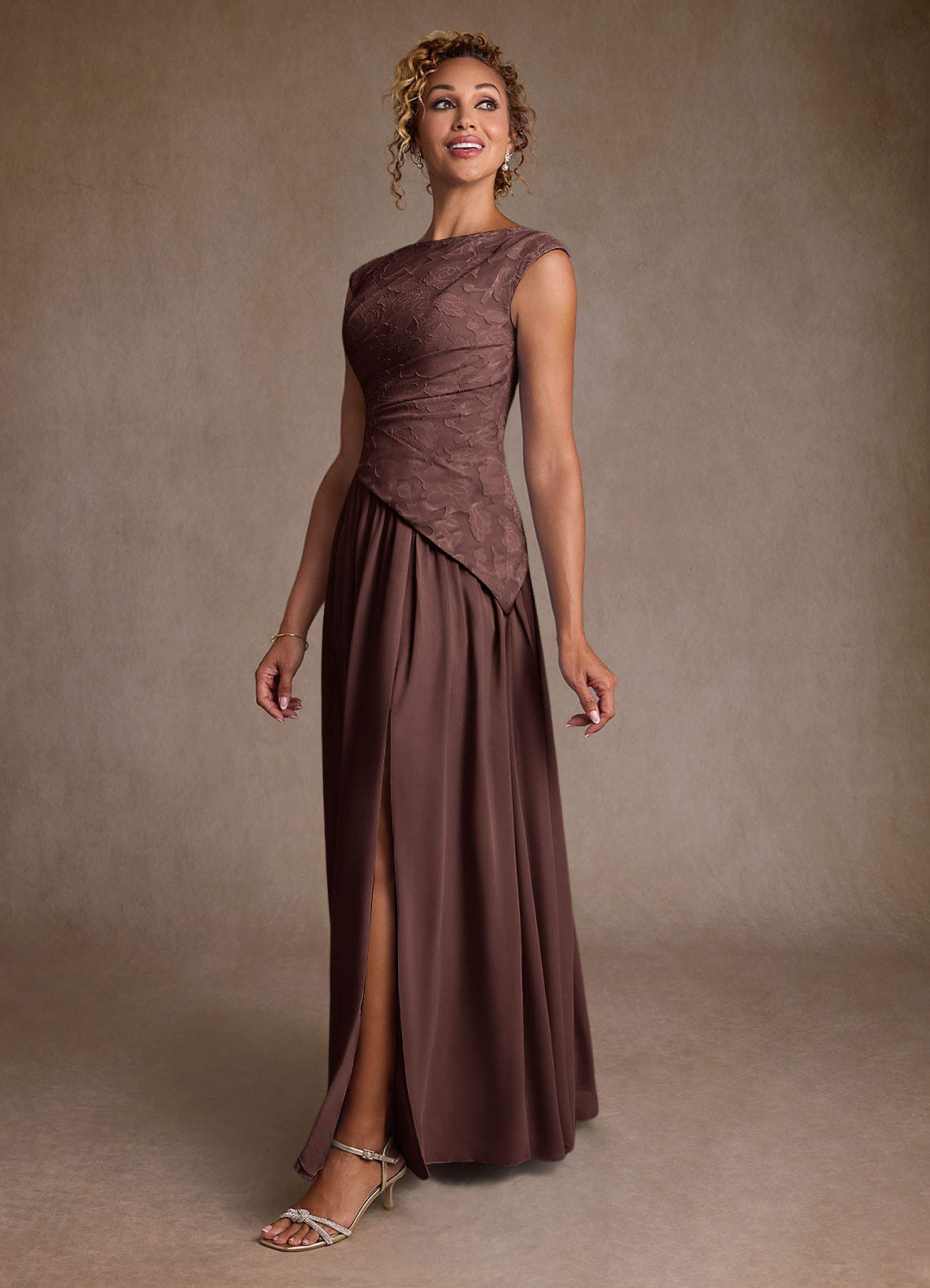 Azazie Kalleen Espresso A-Line Pleated Chiffon Dress | Azazie
