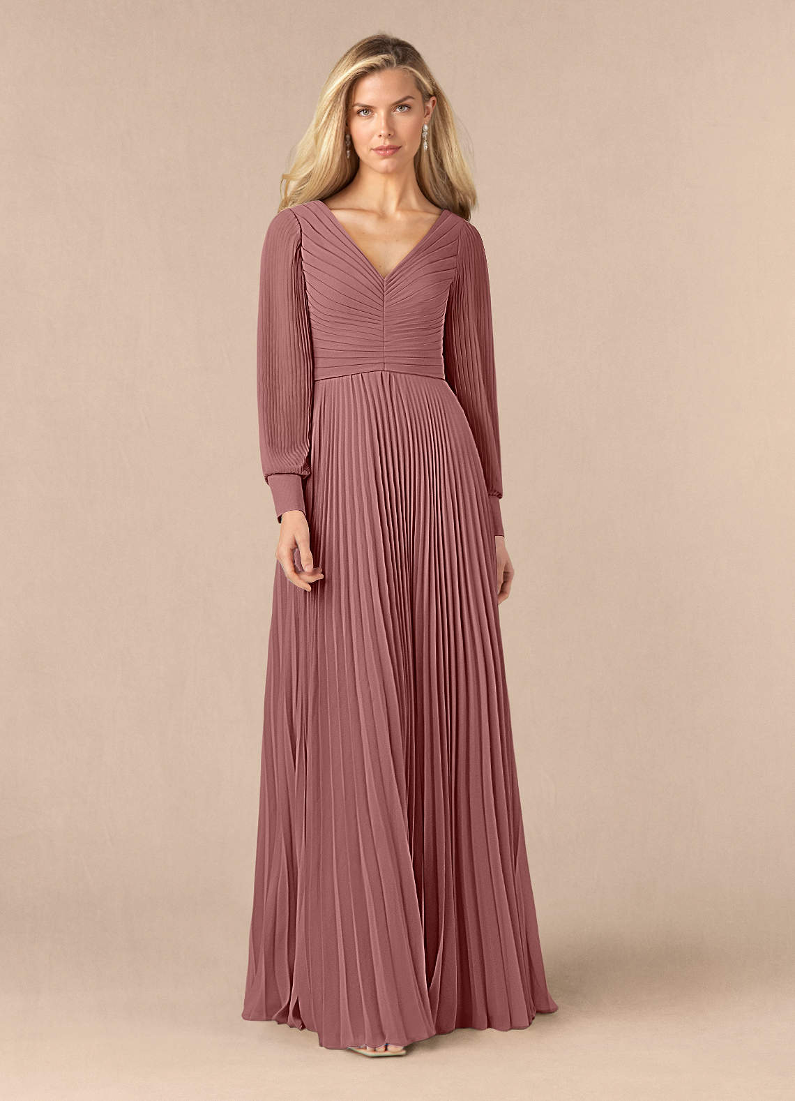 Azazie Zina Mother of the Bride Dresses Desert Rose A-Line Pleated Chiffon Dress image1