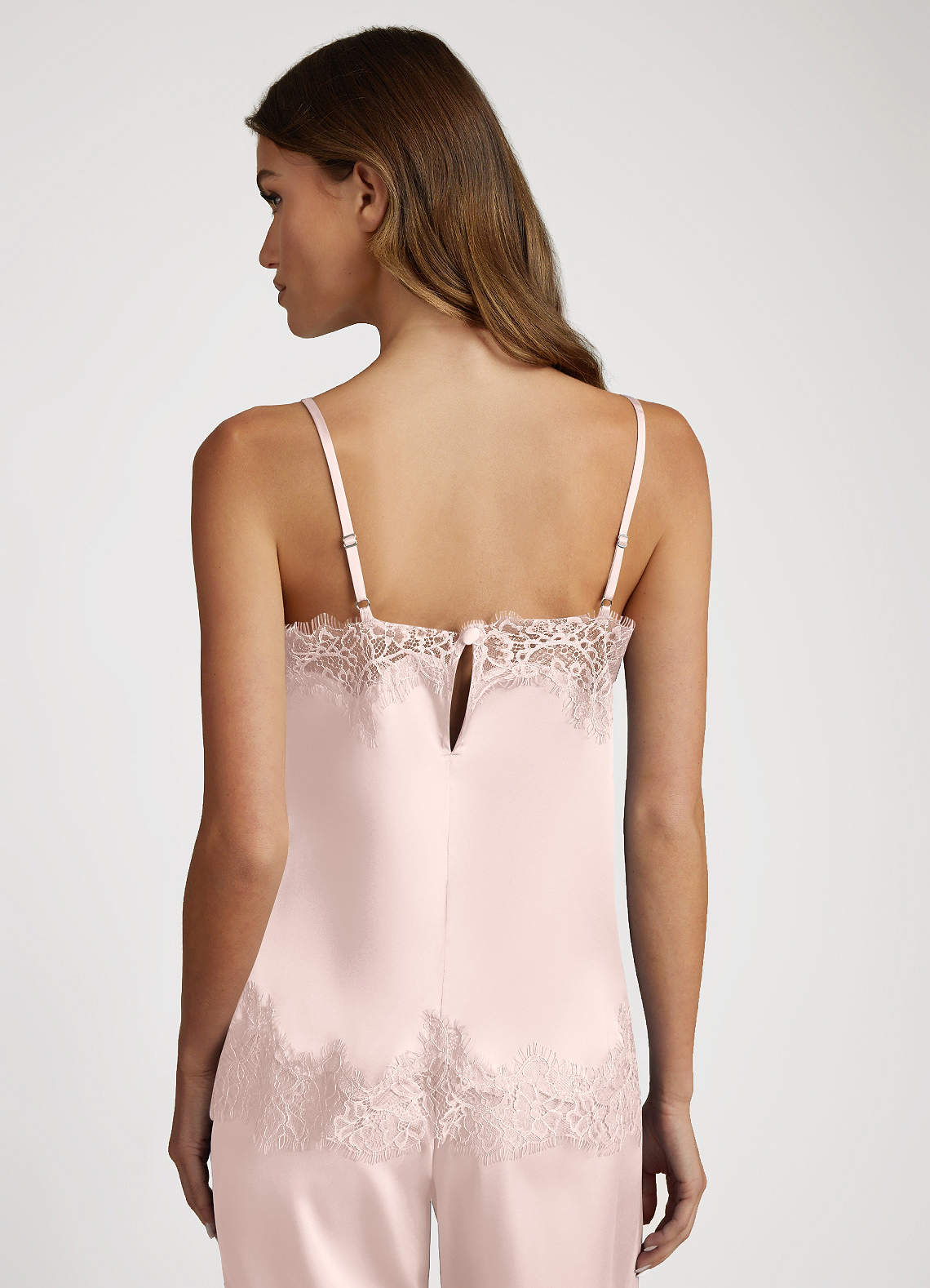 front Lace and Satin Cami and Pants Pajama Set
