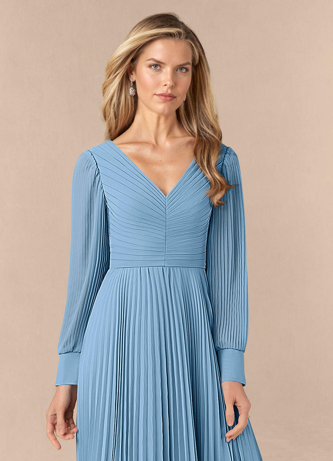 Azazie Zina Mother of the Bride Dresses Steel Blue A-Line Pleated Chiffon Dress image4