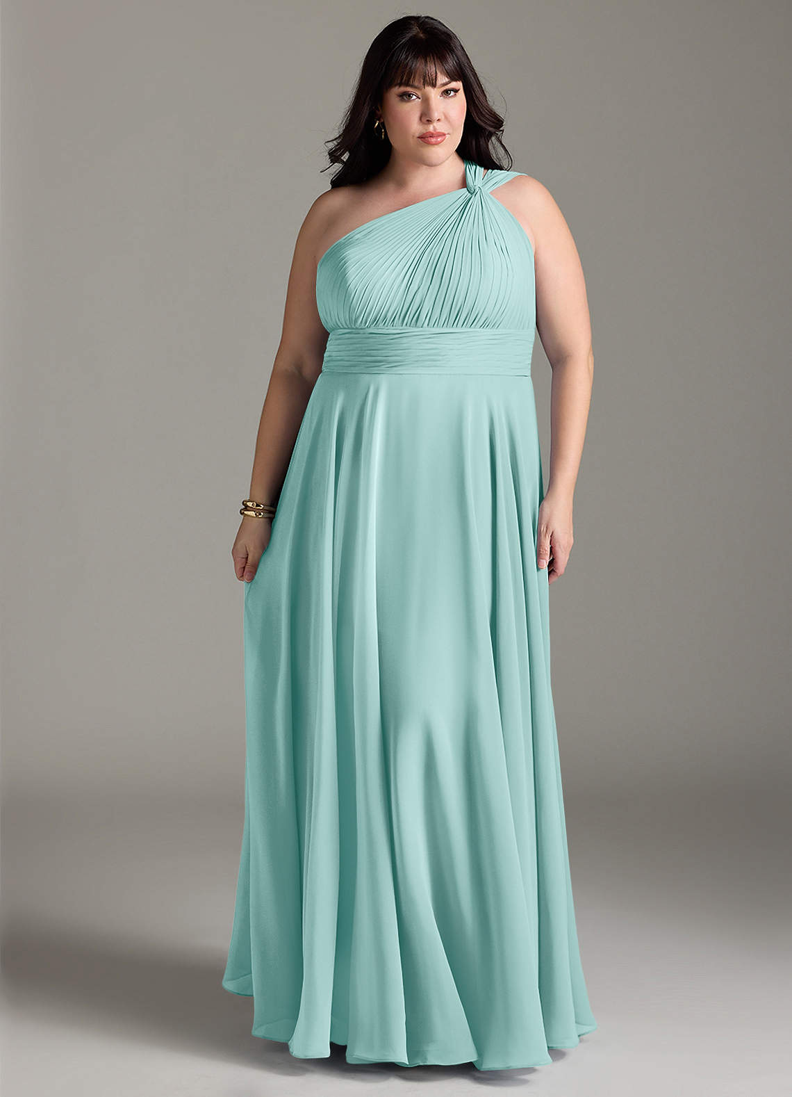 Azazie Charlize Bridesmaid Dresses Aqua A-Line One Shoulder Chiffon Dress image1