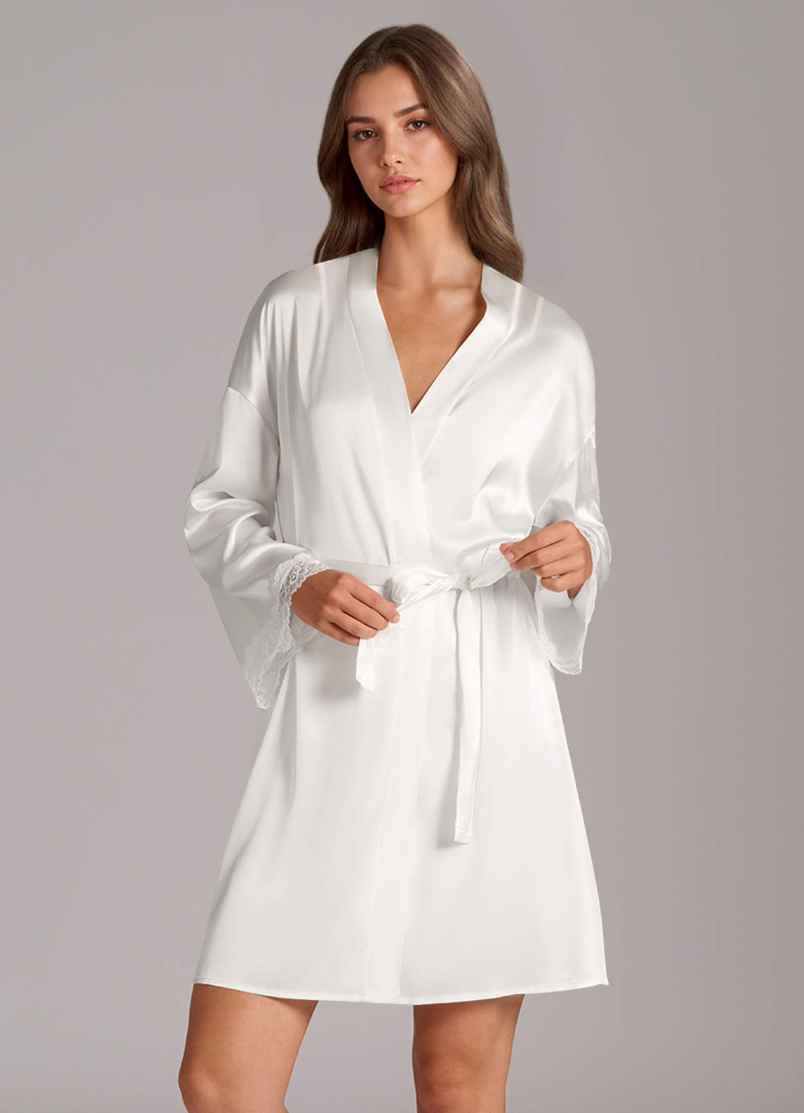 front Satin Lace Robe & Slip Dress Set