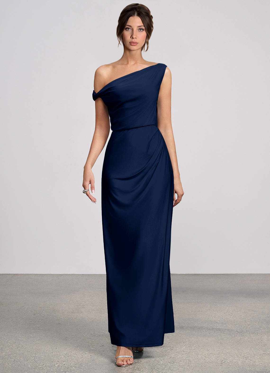Elowen Navy Stretch Knit Maxi Dress | Azazie AU