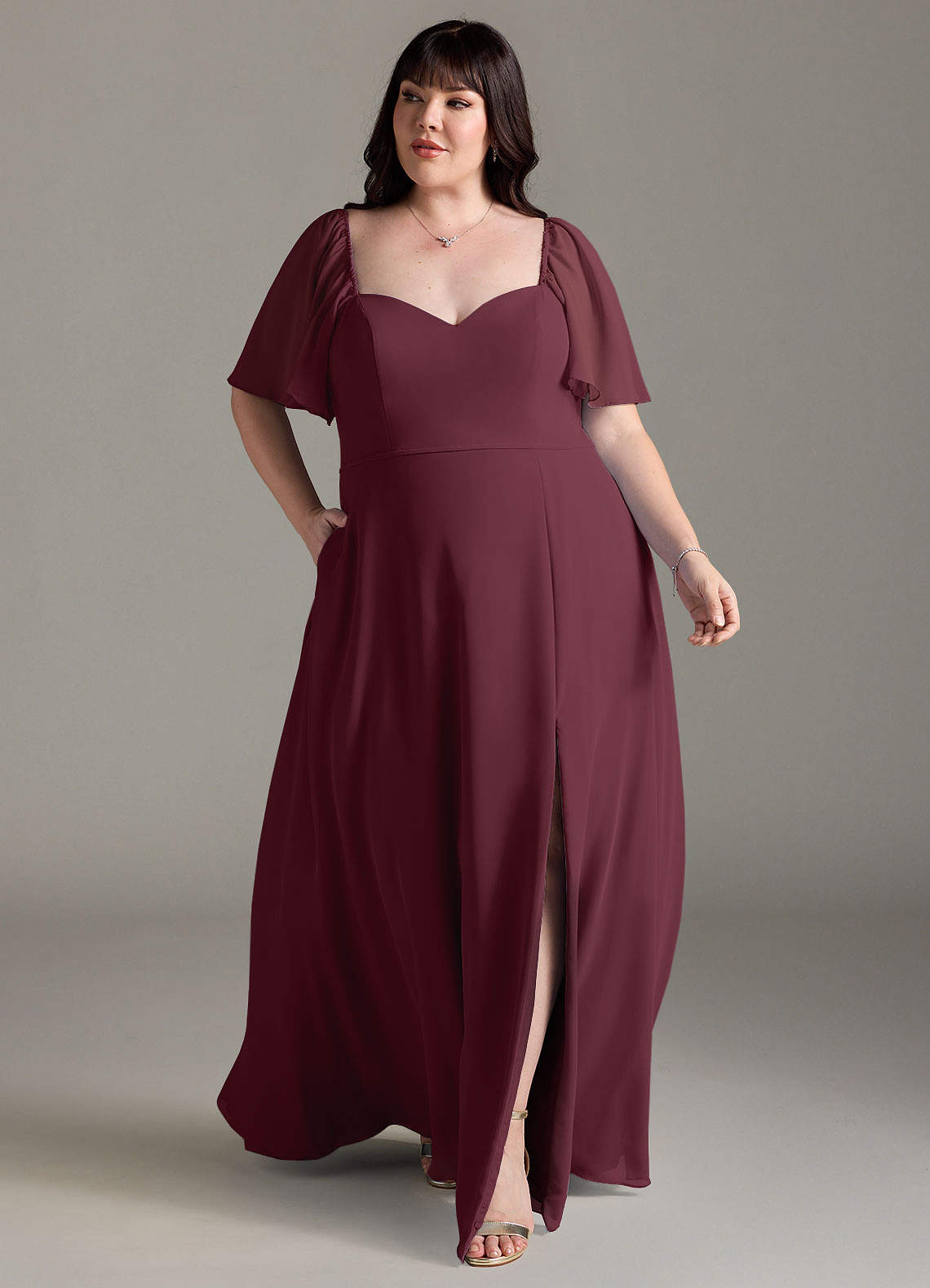 Azazie Chloe Bridesmaid Dresses Cabernet A-Line Sweetheart Neckline Chiffon Dress image1