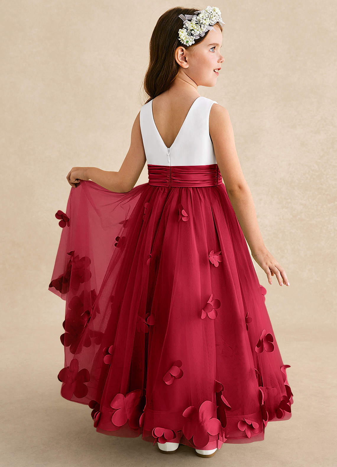 Azazie Vi Flower Girl Klänningar Klänning A-Line i Tyll Ärmlös image1
