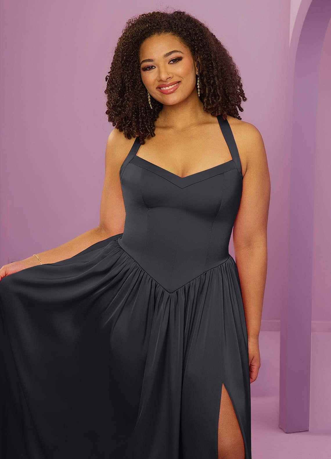 Barbie ♥ Azazie Bridesmaid Dresses Lace Up V-Neck Stretch Satin A-Line Dress image12