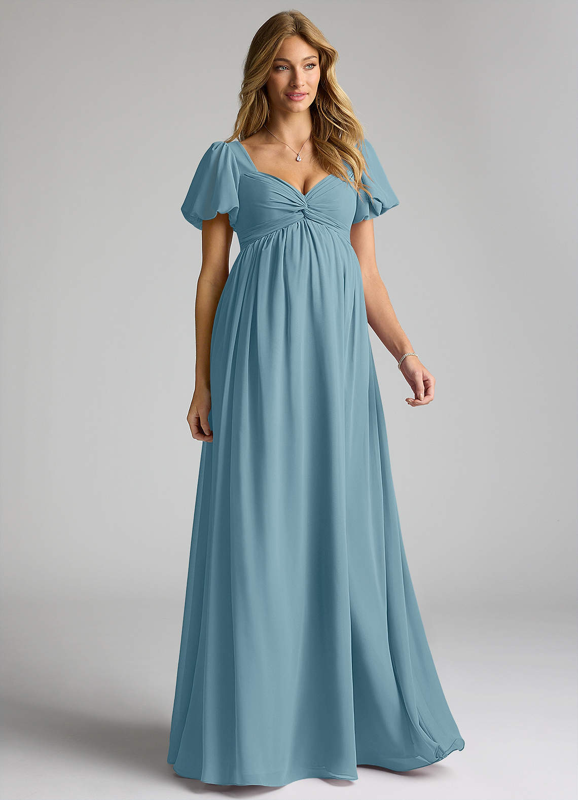 Azazie Madisynn Maternity Bridesmaid Dresses Bow Chiffon Floor-Length Dress image1